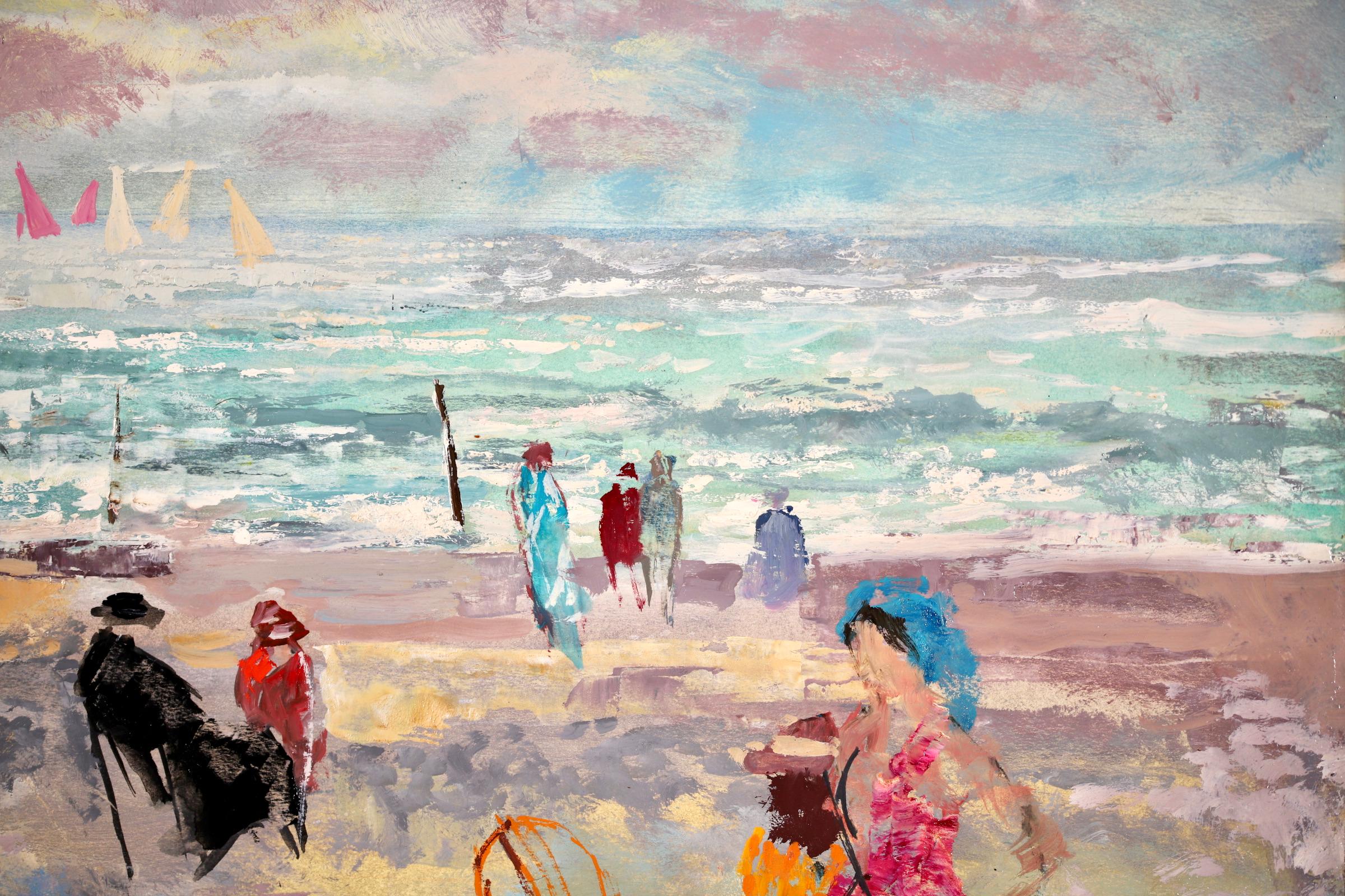 Beach - Post Impressionist Oil, Figures in Landscape by Emilio Grau Sala 4