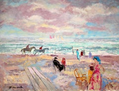 Beach - Post Impressionist Oil, Figures in Landscape by Emilio Grau Sala