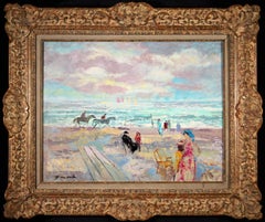 Vintage Beach - Post Impressionist Oil, Figures in Landscape by Emilio Grau Sala