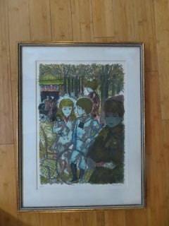 Kinder in a Park, Farblithographie in limitierter Auflage von Grau Sala