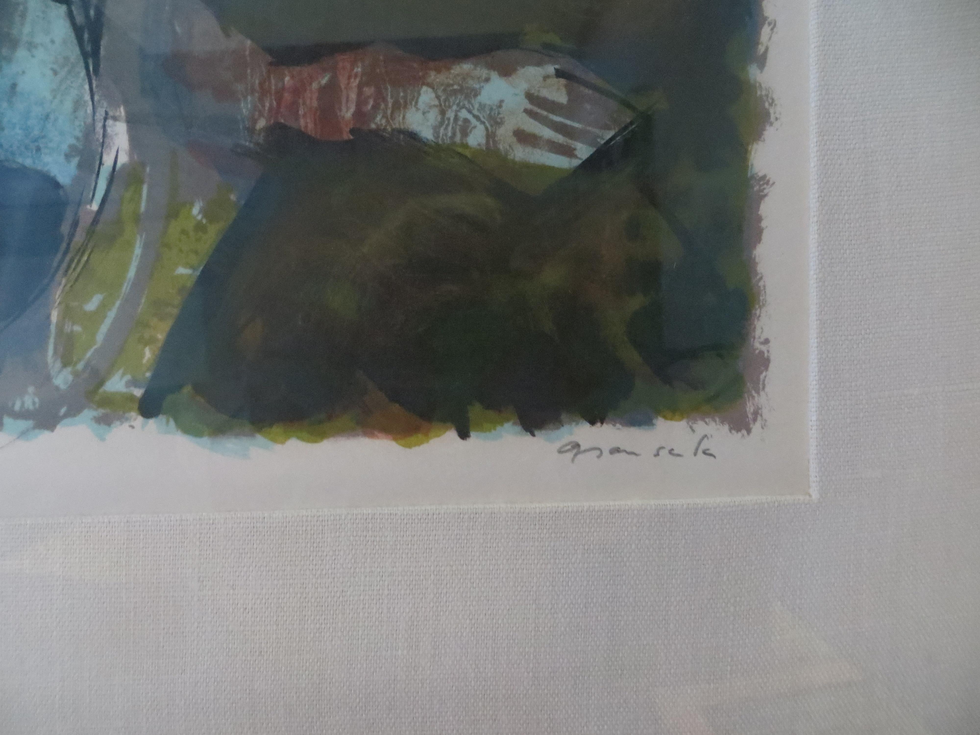 Bambini in un parco, litografia a colori in edizione limitata di Grau Sala - Portrait Print Grigio di Emilio Grau Sala
