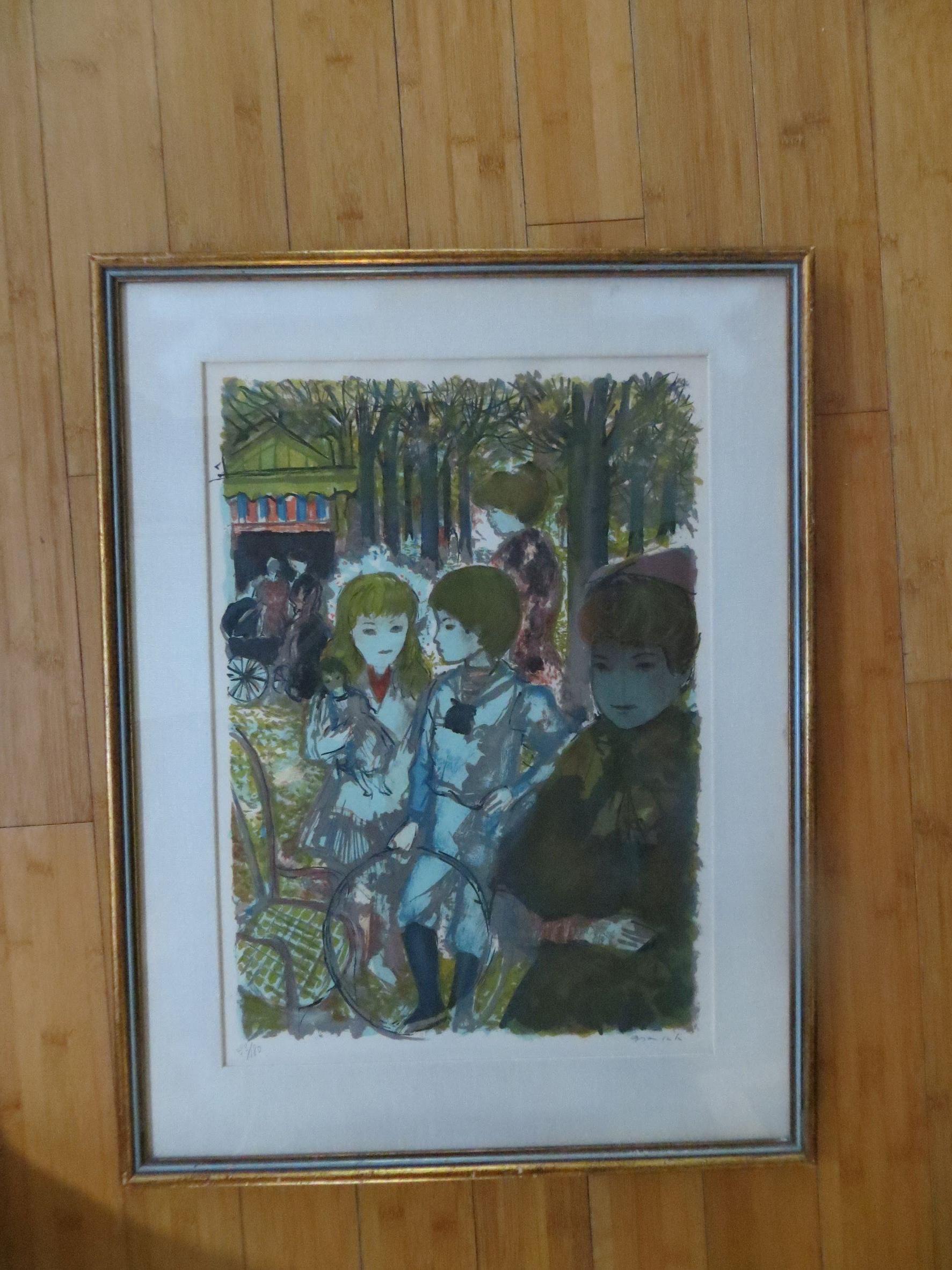 Bambini in un parco, litografia a colori in edizione limitata di Grau Sala 1