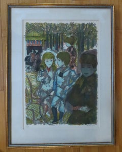 Children in a Park color lithograph limited edition by Grau Sala 