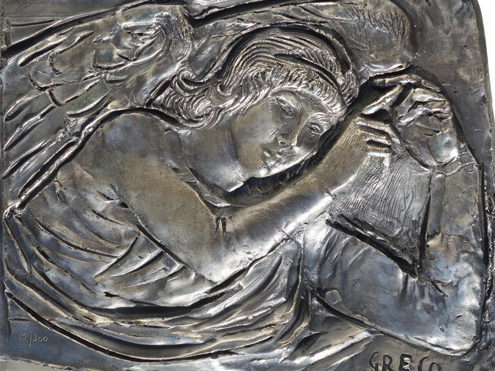 Moderne Emilio Greco Italian Sculpture Bas-relief Silver Metal Angel en vente