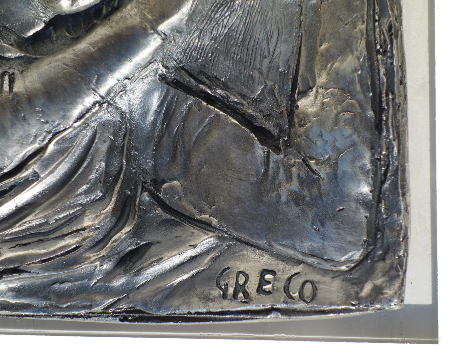 Emilio Greco Italian Sculpture Bas-relief Silver Metal Angel Excellent état - En vente à Brescia, IT