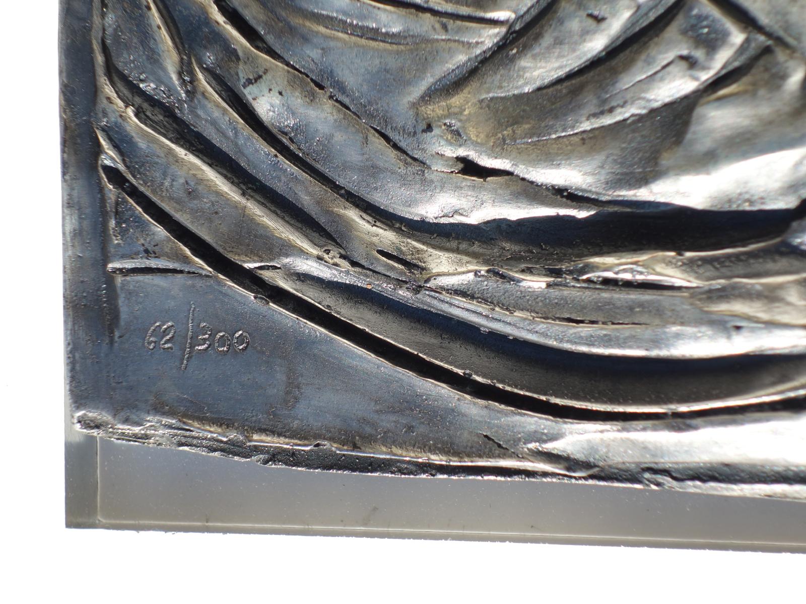 Late 20th Century Emilio Greco Italian Sculpture Bas-relief Silver Metal Angel en vente