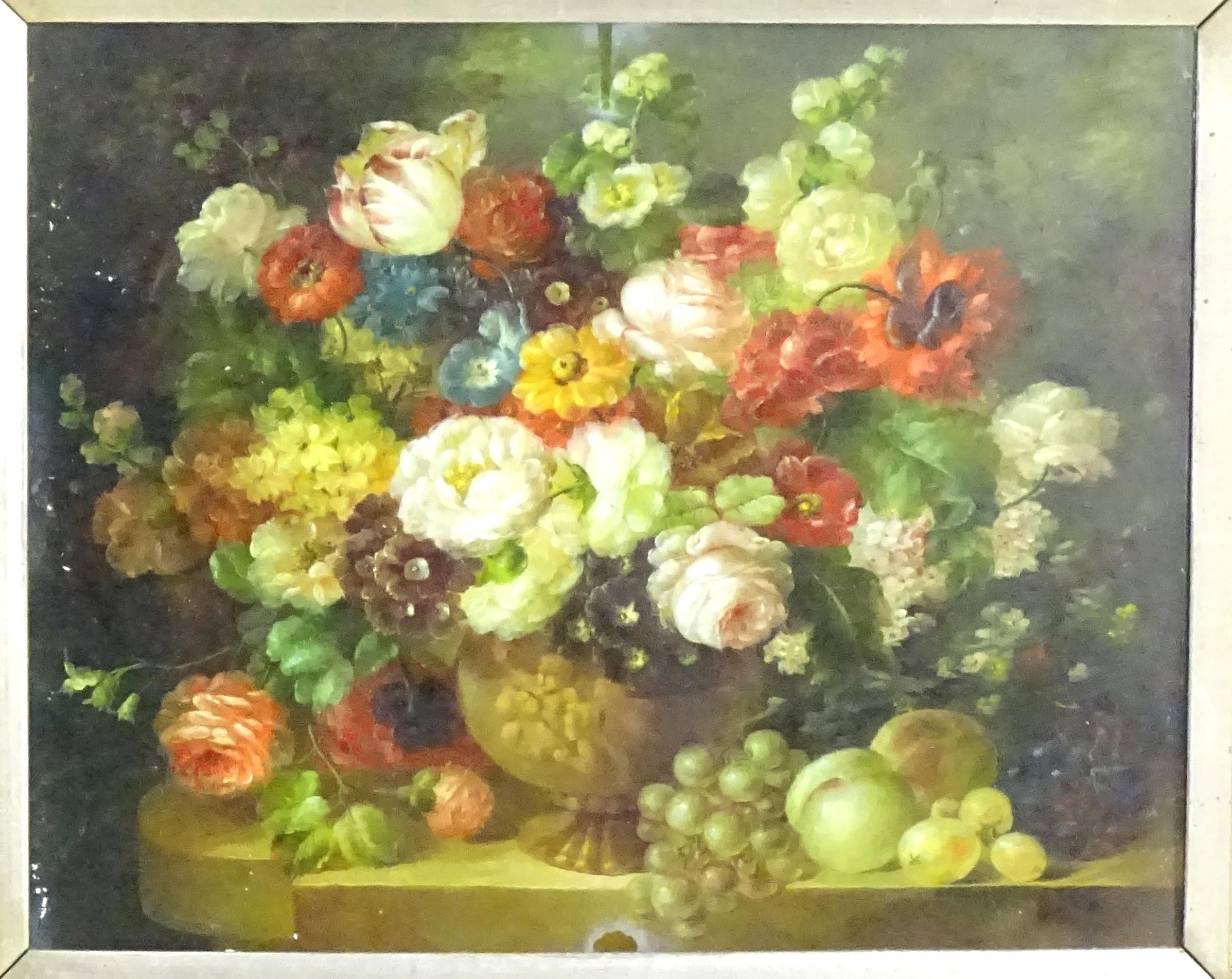 Große klassische Öl-Stillleben-Studie von Obst und Blumen – Painting von Emilio Greco