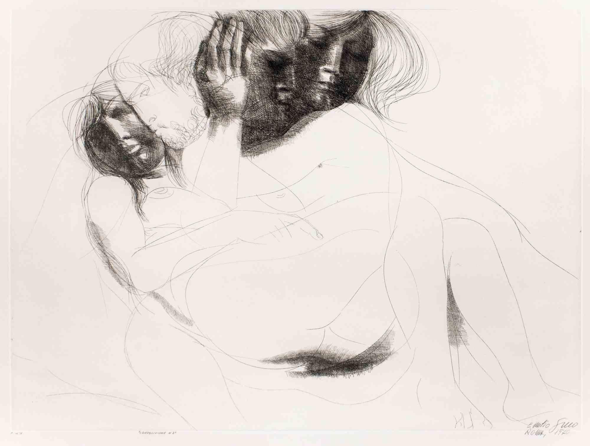 Composition of Love no.2 - Etching by Emilio Greco - 1970