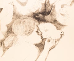 Dove and Seagulls - Original Etching by Emilio Greco - 1983