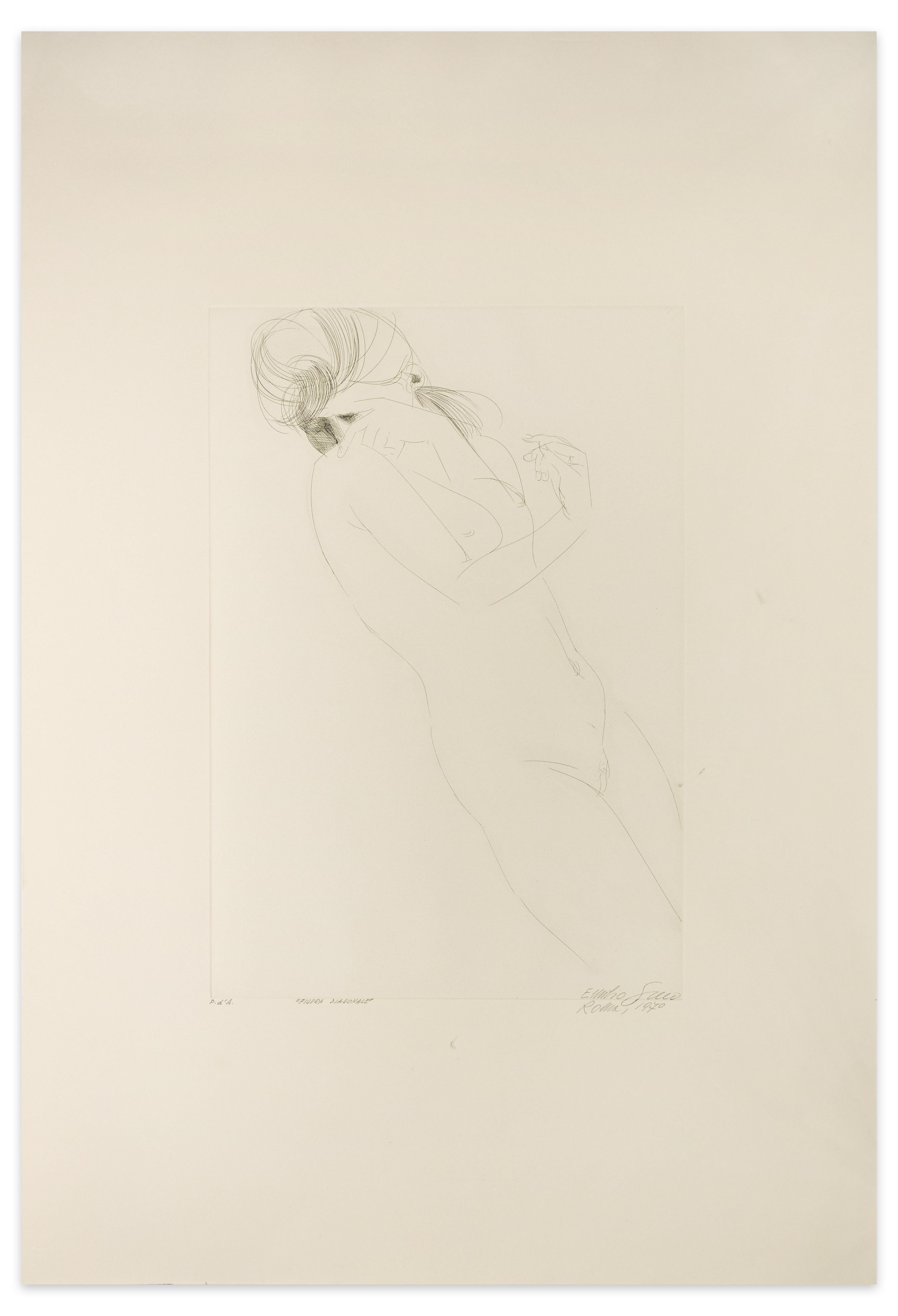 Figure féminine - Gravure originale d'Emilio Greco - 1970 en vente 1