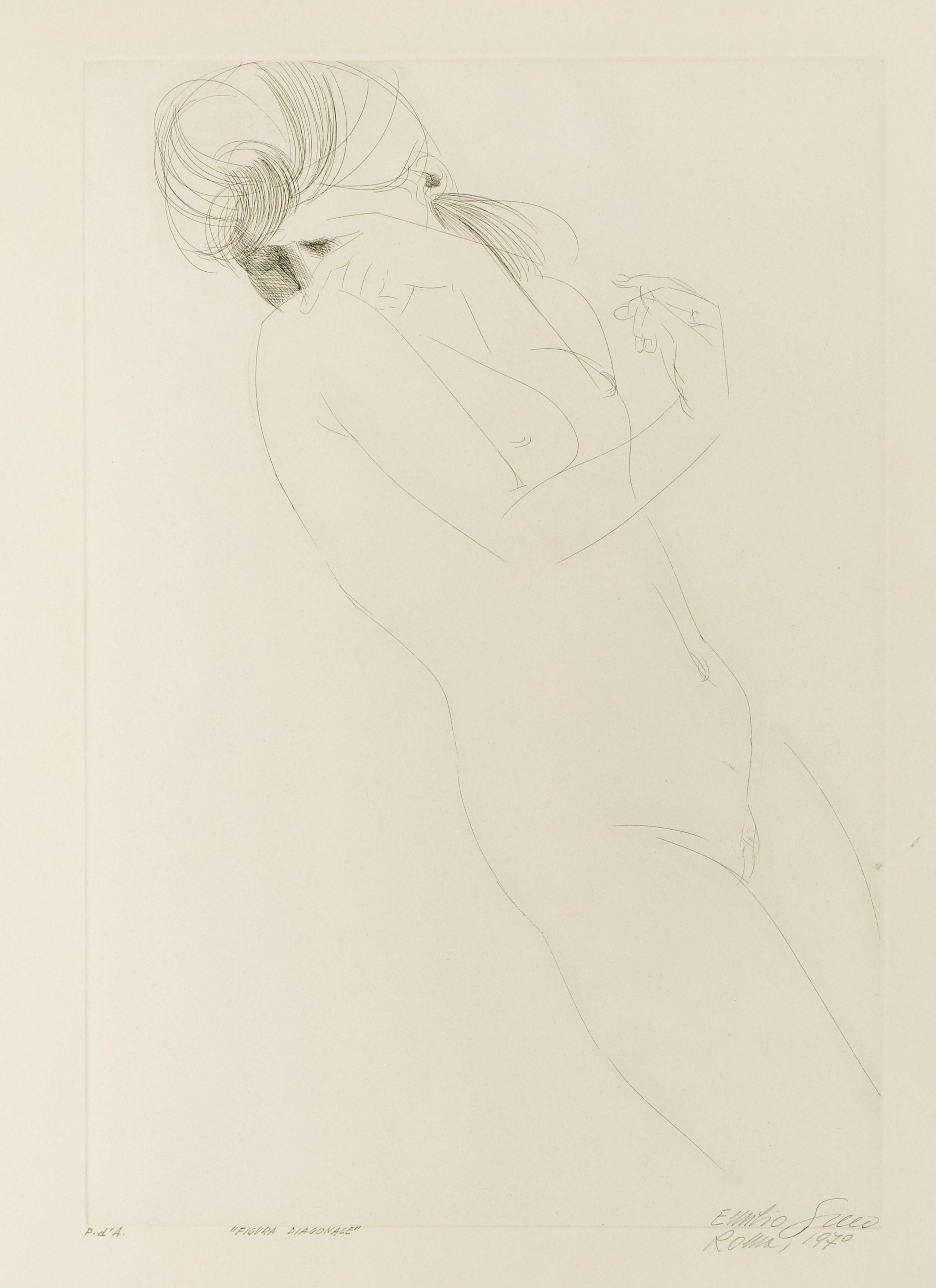 Female Figure - Original Etching by Emilio Greco - 1970