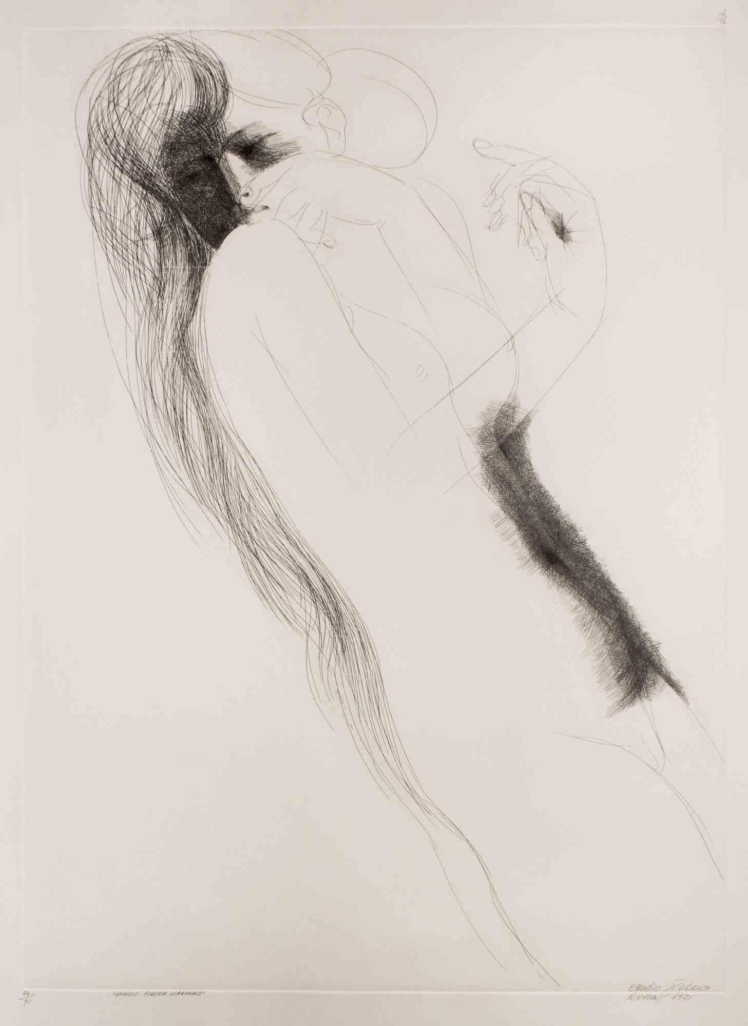 Grande Figura Diagonale - Etching by Emilio Greco - 1970
