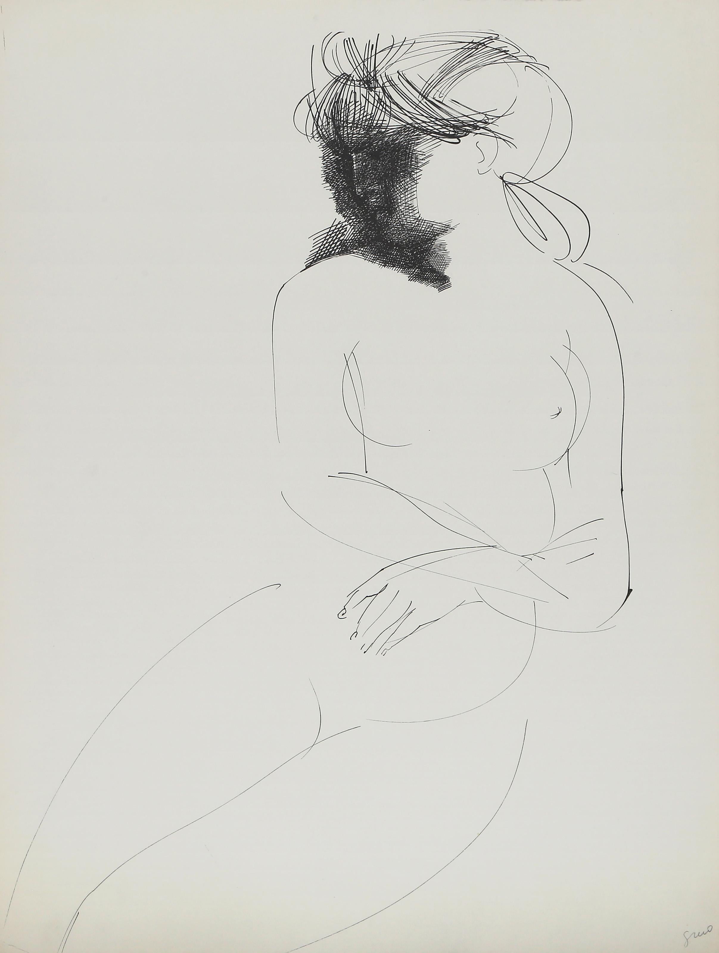 Emilio Greco, italiano (1913 - 1995) - Donna seduta, Anno:  1975 circa, Medio:  Litografia su CM Fabriano, firmata e numerata a matita, Edizione:  300, Dimensioni immagine:  26 x 17 pollici, Dimensioni:  27.25 x 20.5 in. (69.22 x 52.07 cm) 