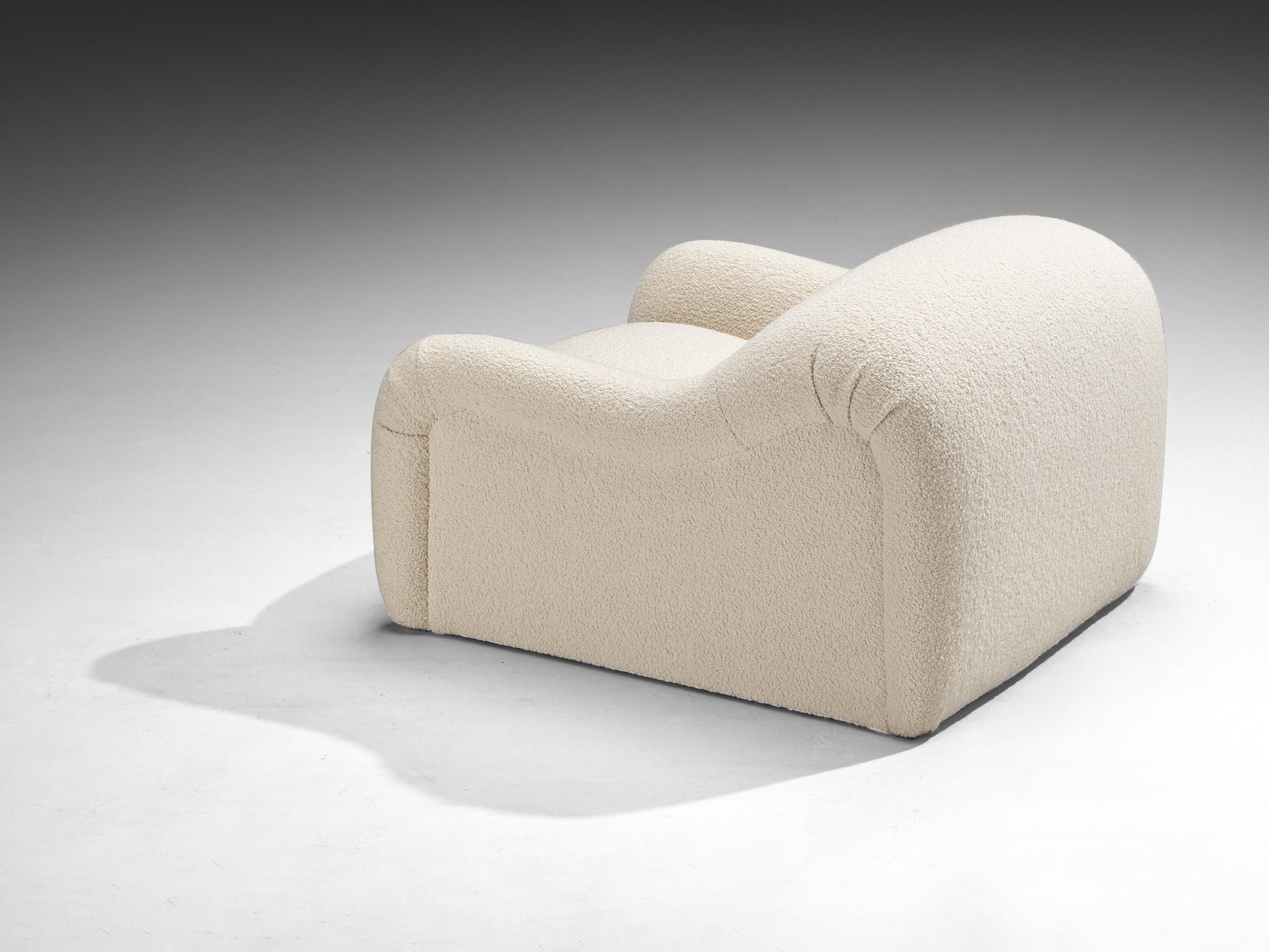 Mid-20th Century Emilio Guarnacci for 1P 'Ecuba' Lounge Chair in White Bouclé  For Sale
