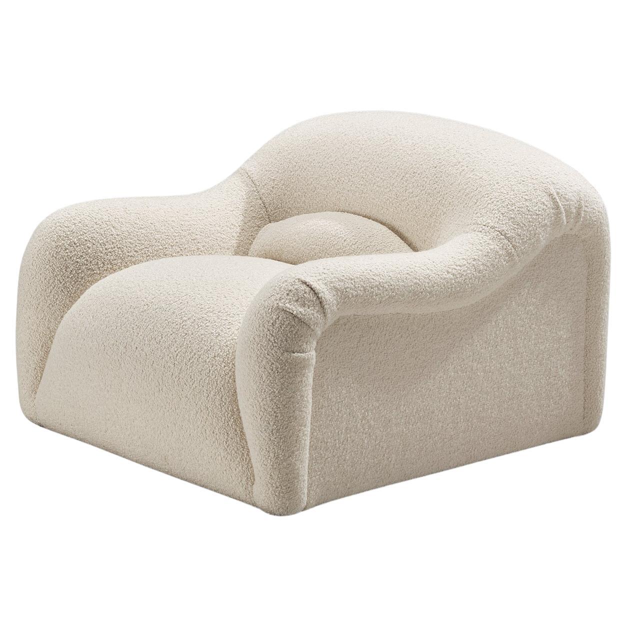 Emilio Guarnacci for 1P 'Ecuba' Lounge Chair in White Bouclé  For Sale