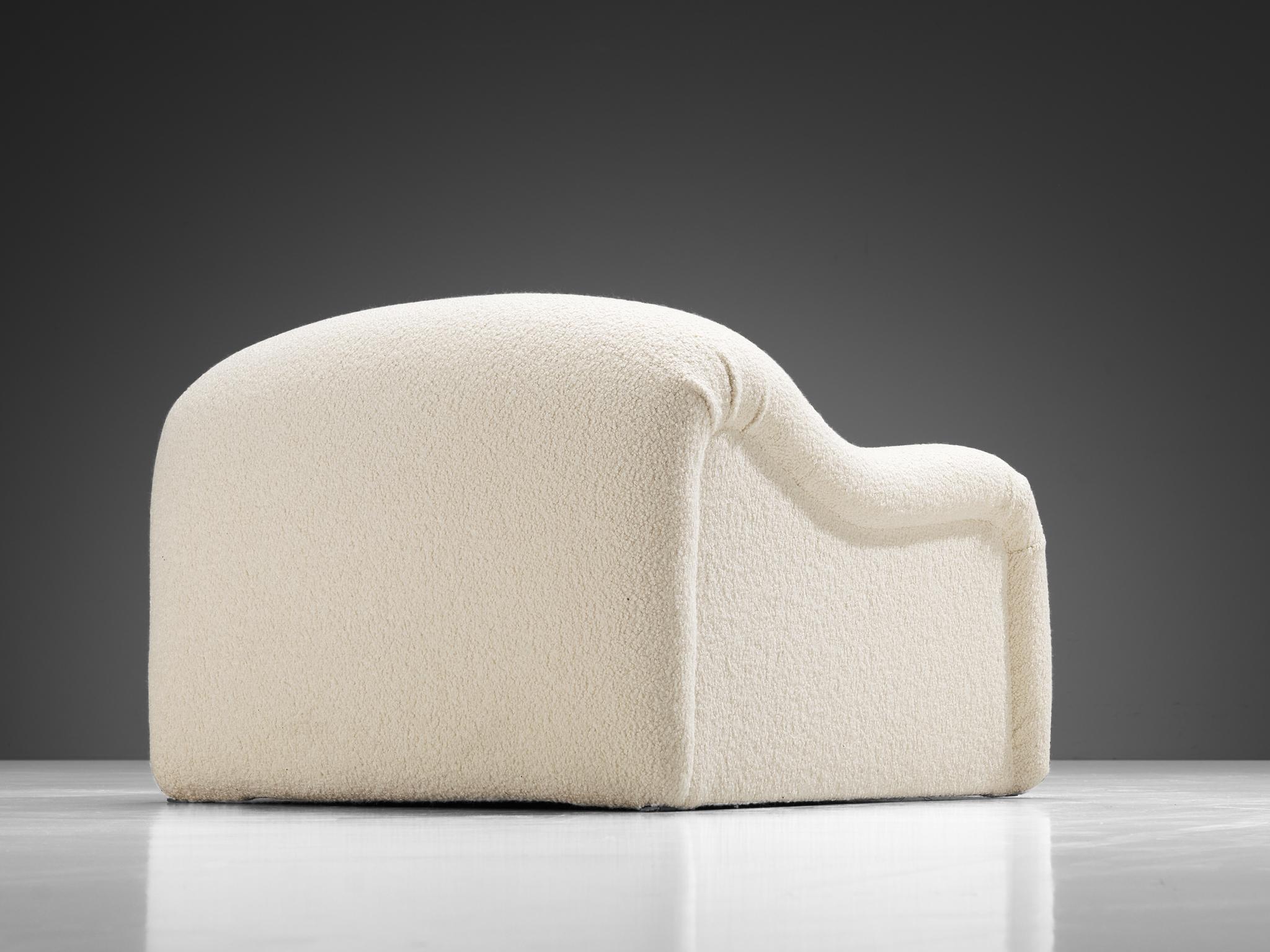Mid-20th Century Emilio Guarnacci for 1P Pair of 'Ecuba' Lounge Chairs in White Bouclé  For Sale