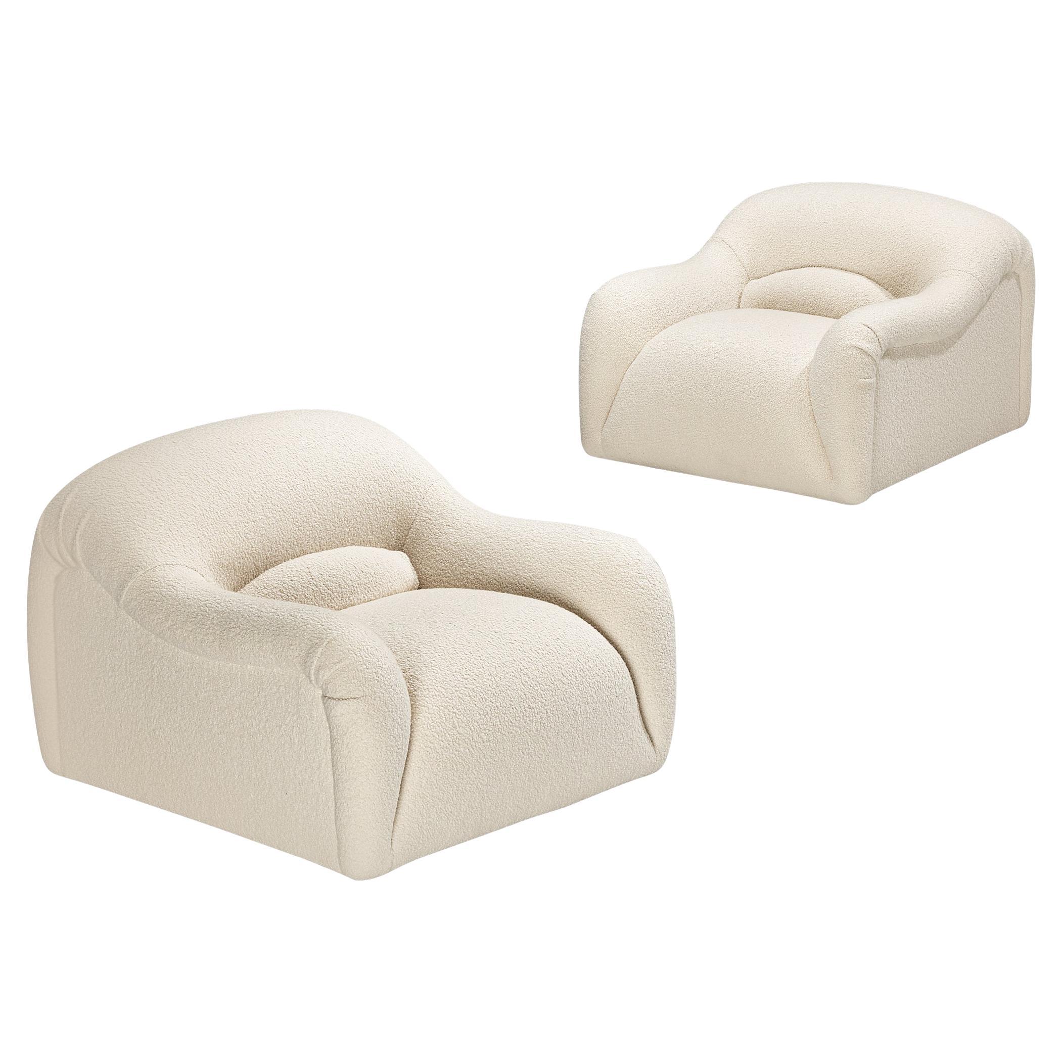 Emilio Guarnacci for 1P Pair of 'Ecuba' Lounge Chairs in White Bouclé  For Sale