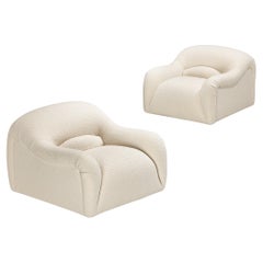 Emilio Guarnacci pour 1P Paire de chaises longues 'Ecuba' en bouclé blanc
