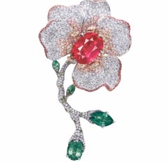 Emilio Jewelry Broche de rubí birmano de 10 quilates certificado sin calor