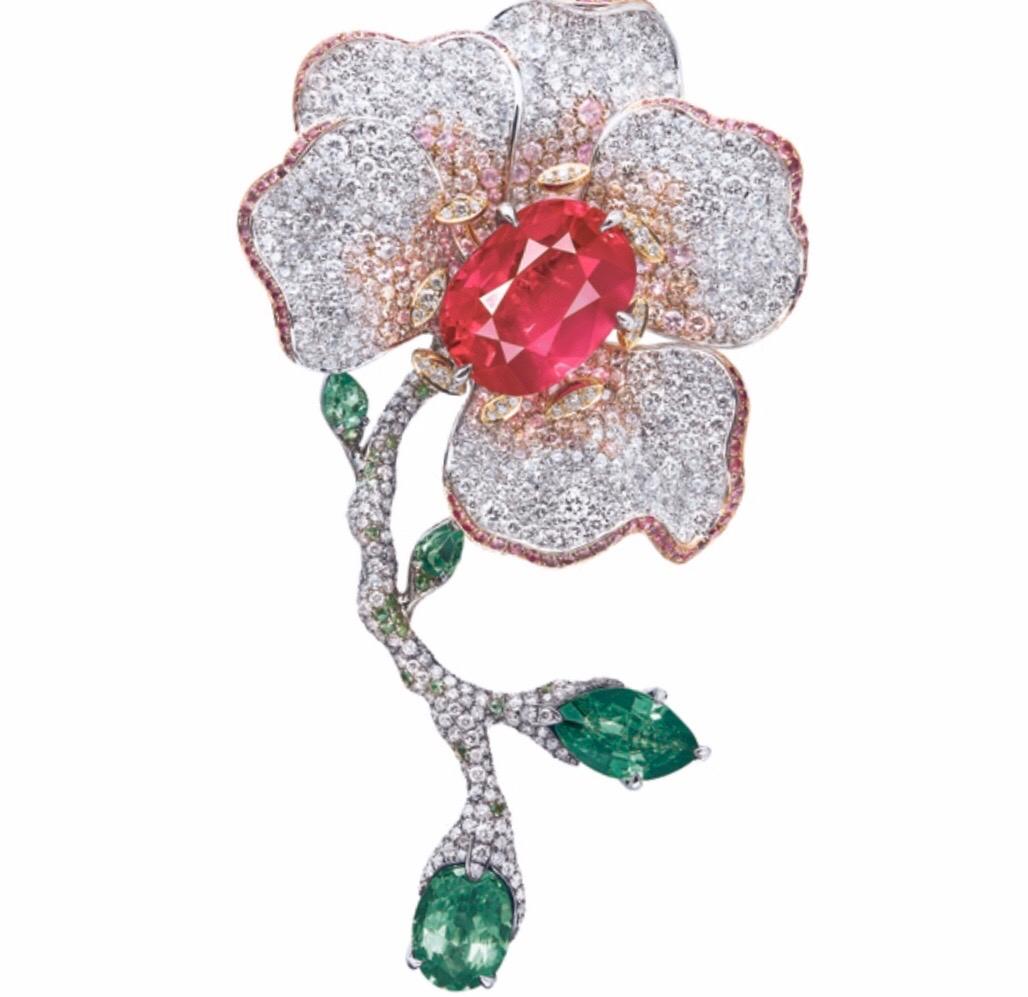 Emilio Jewelry 10 Carat Certified No Heat Burmese Ruby Brooch In New Condition For Sale In New York, NY