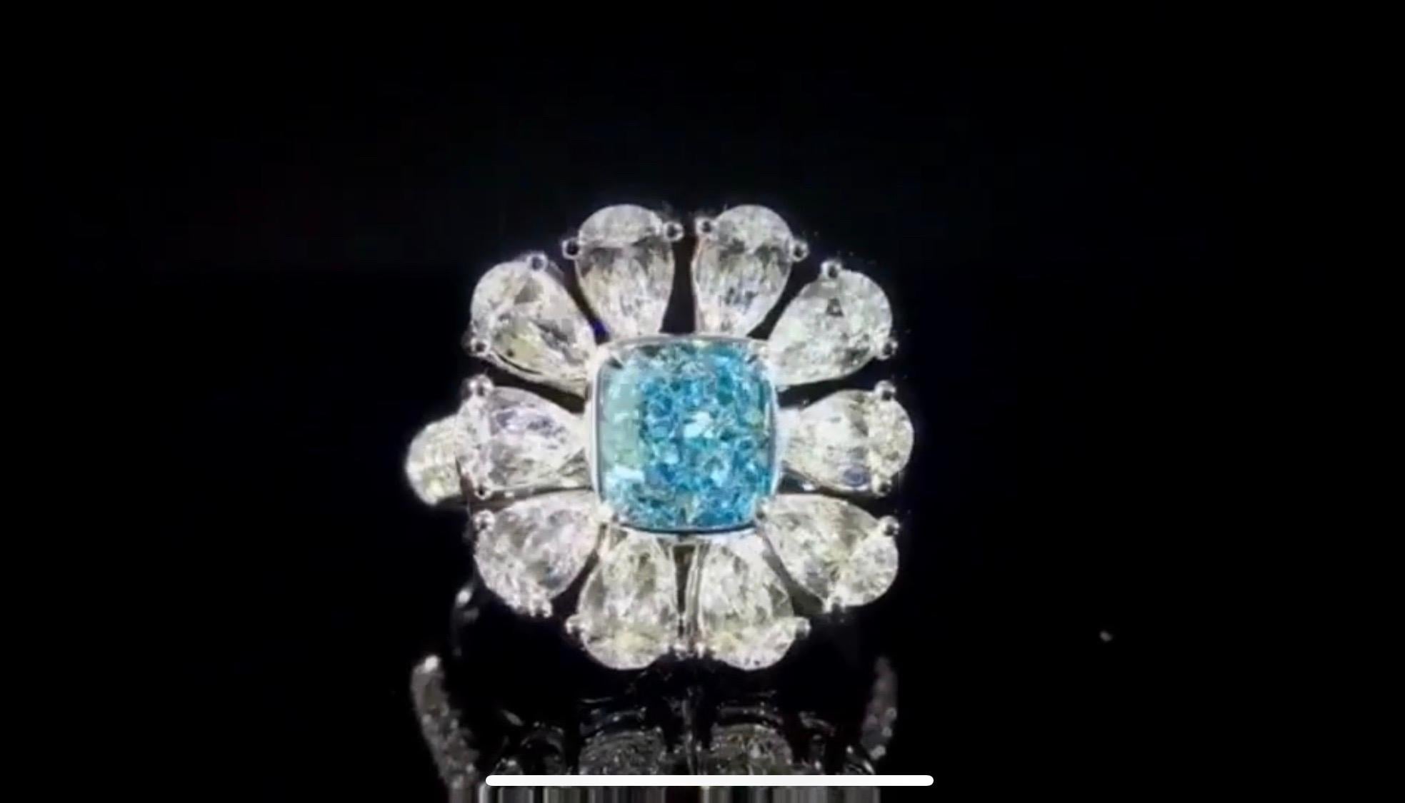 Cushion Cut Emilio Jewelry 1.00 Carat GIA Certified Fancy Light Blue Diamond Ring