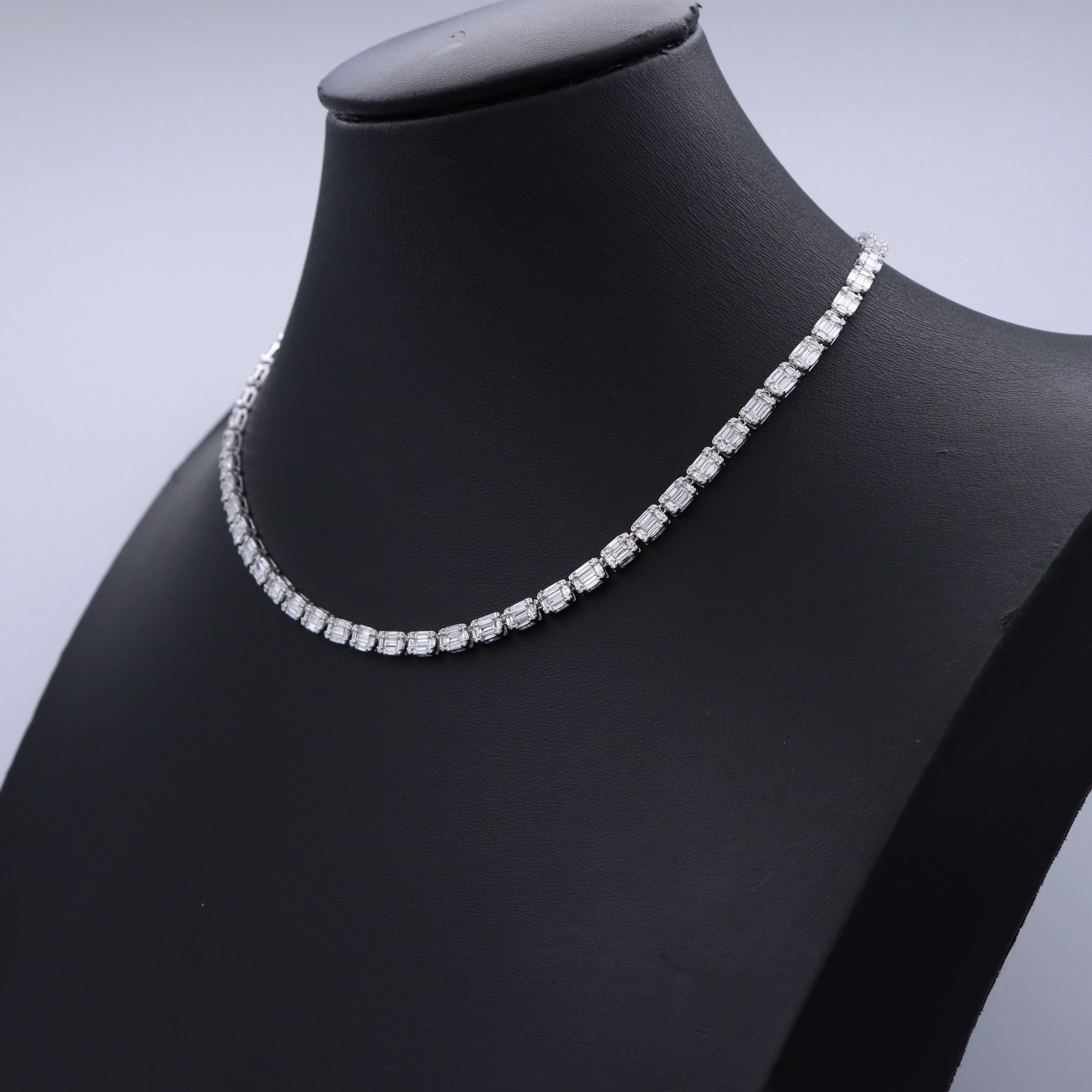 Baguette Cut Emilio Jewelry 10.23 Carat Illusion Diamond Necklace For Sale