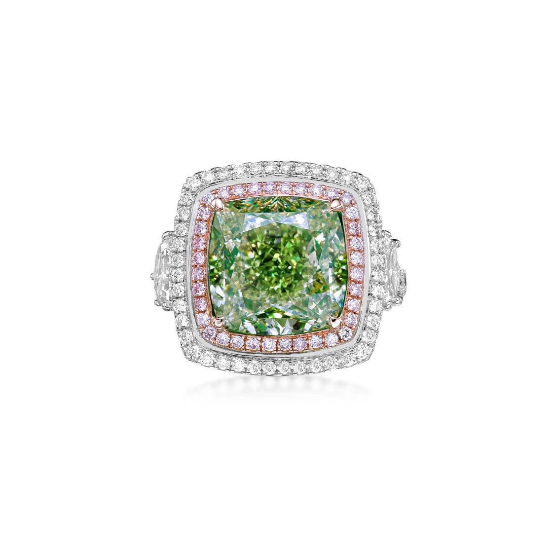 Emilio Jewelry 11,00 Karat Gia-zertifizierter Fancy Hellgrüner Fancy-Diamantring  im Zustand „Neu“ im Angebot in New York, NY