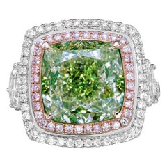 Emilio Jewelry 11.00 Carat Gia Certified Fancy Light Greenish Diamond Ring