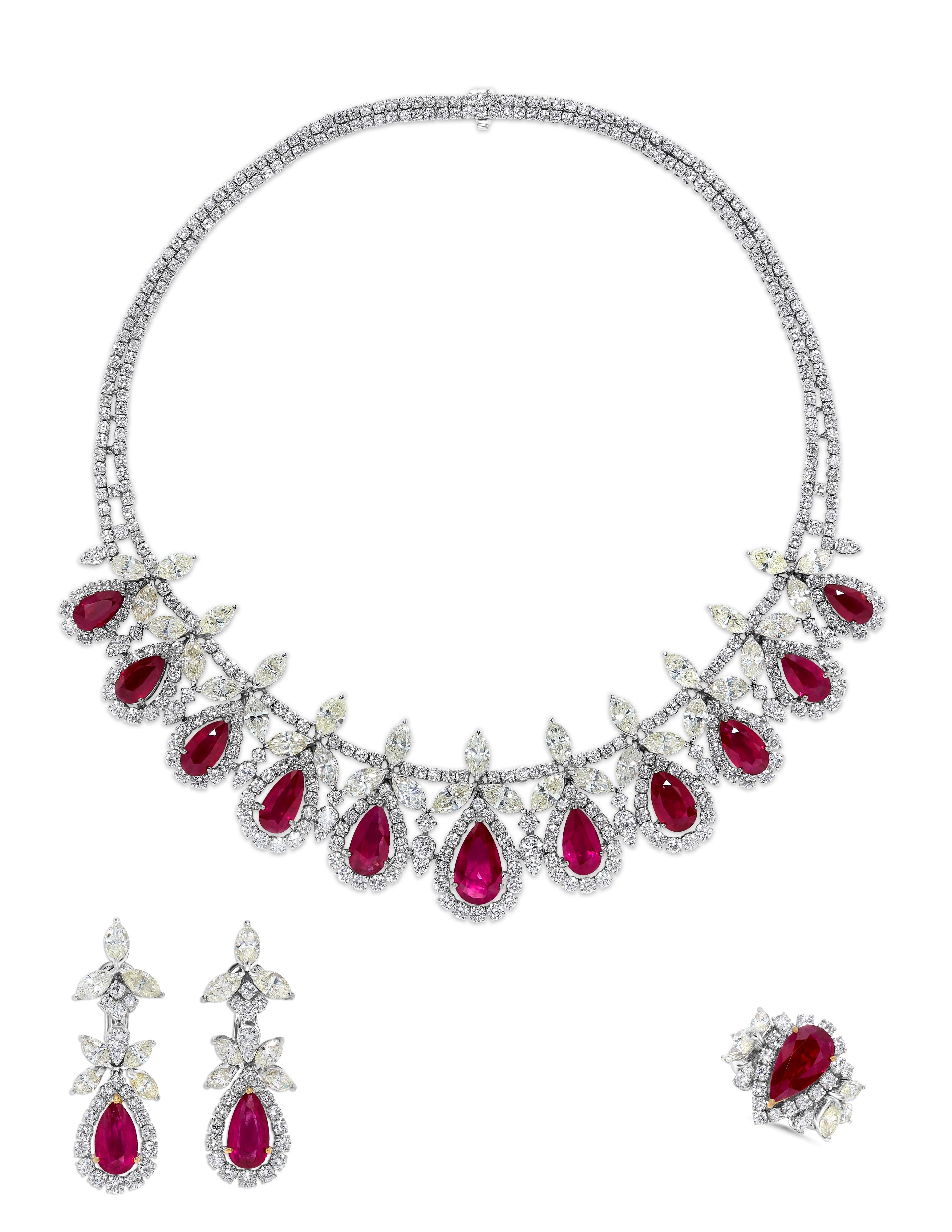Oval Cut Emilio Jewelry 113.00 Carat Ruby Diamond Suite  For Sale