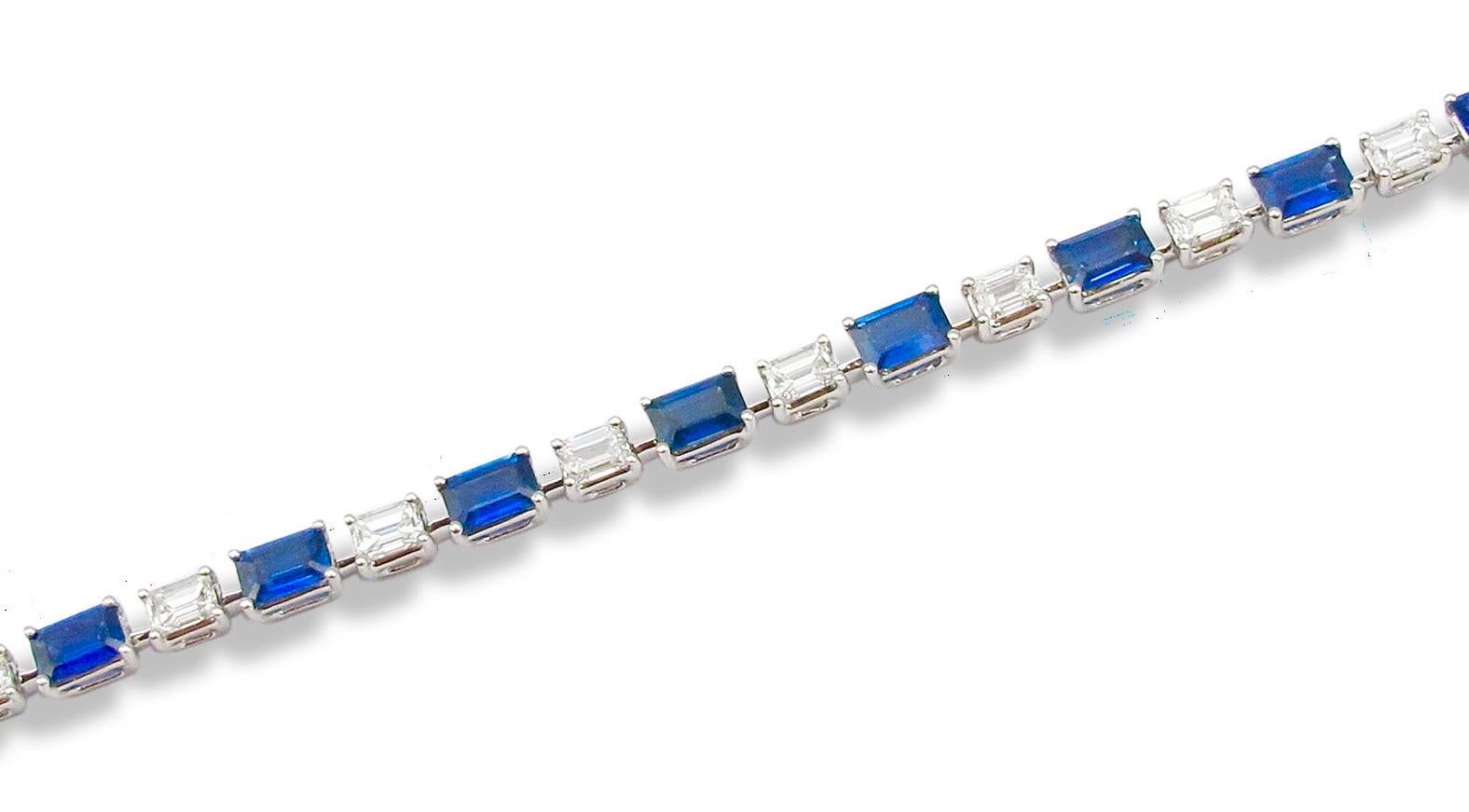 Emilio Jewelry 11.74 Carat Emerald Cut Sapphire Diamond Bracelet In New Condition For Sale In New York, NY