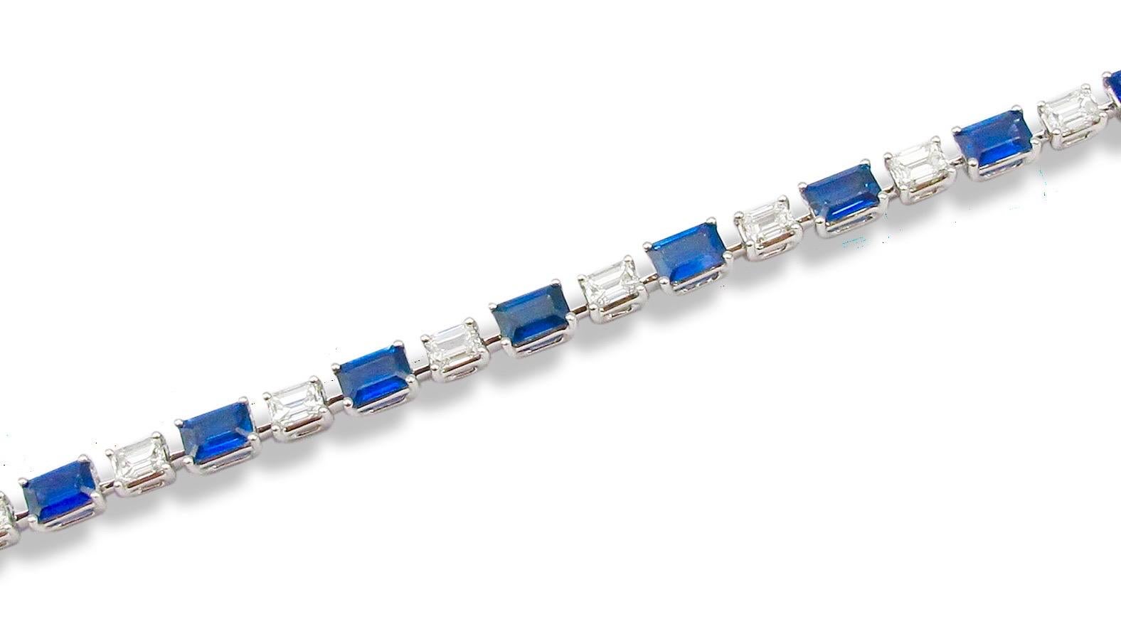 Taille émeraude Emilio Jewelry Bracelet en diamants et saphirs taille émeraude de 11,74 carats en vente