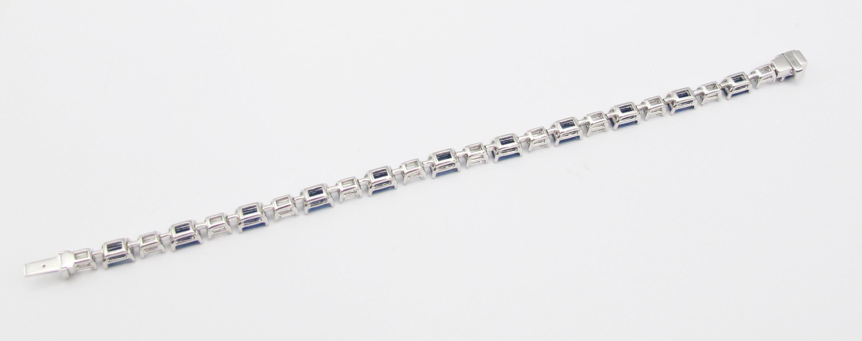 Women's or Men's Emilio Jewelry 11.74 Carat Emerald Cut Sapphire Diamond Bracelet For Sale