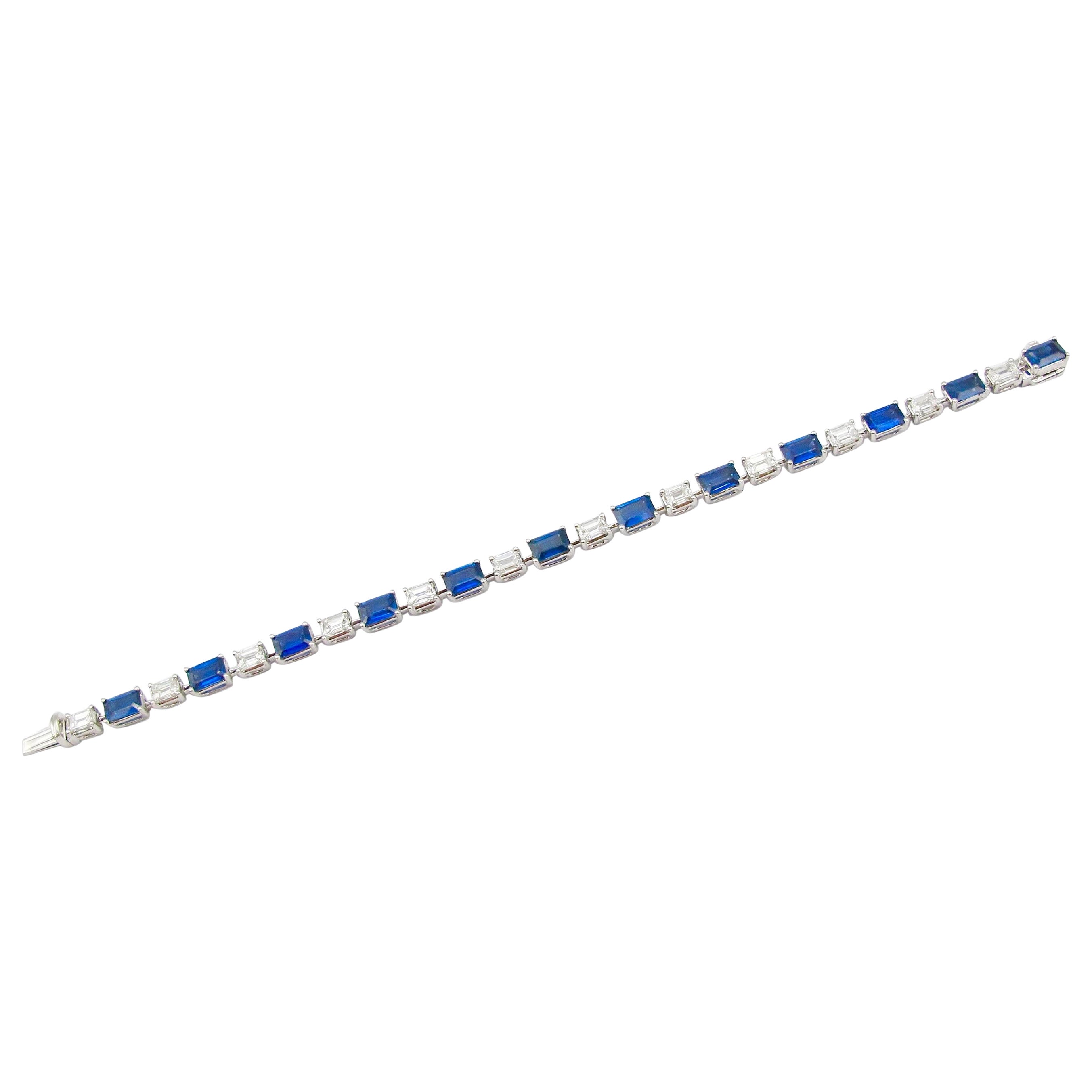Emilio Jewelry Pulsera de diamantes con zafiro talla esmeralda de 11.74 quilates