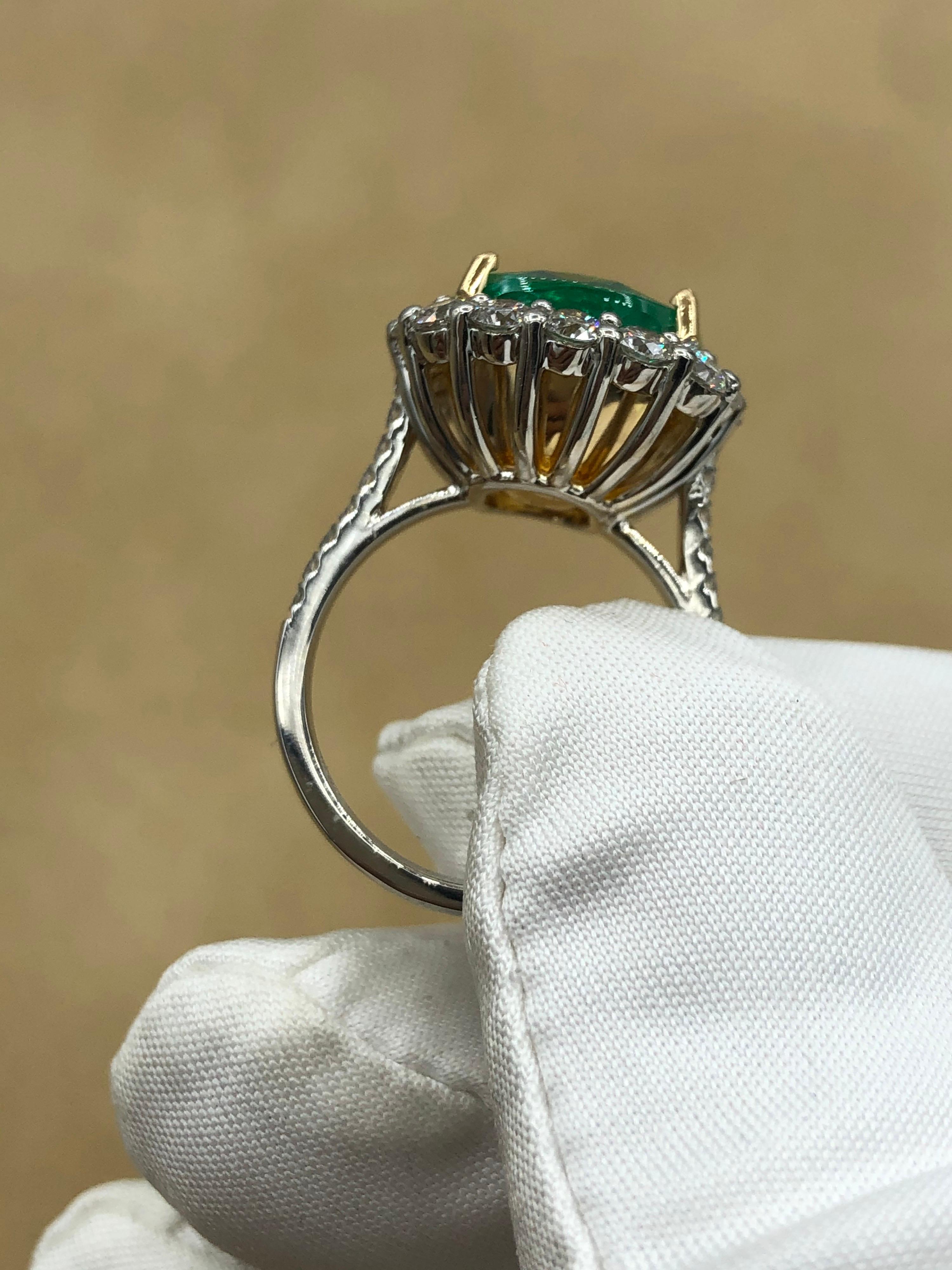 Emilio Jewelry 11.75 Carat Colombian Emerald Diamond Ring For Sale 5