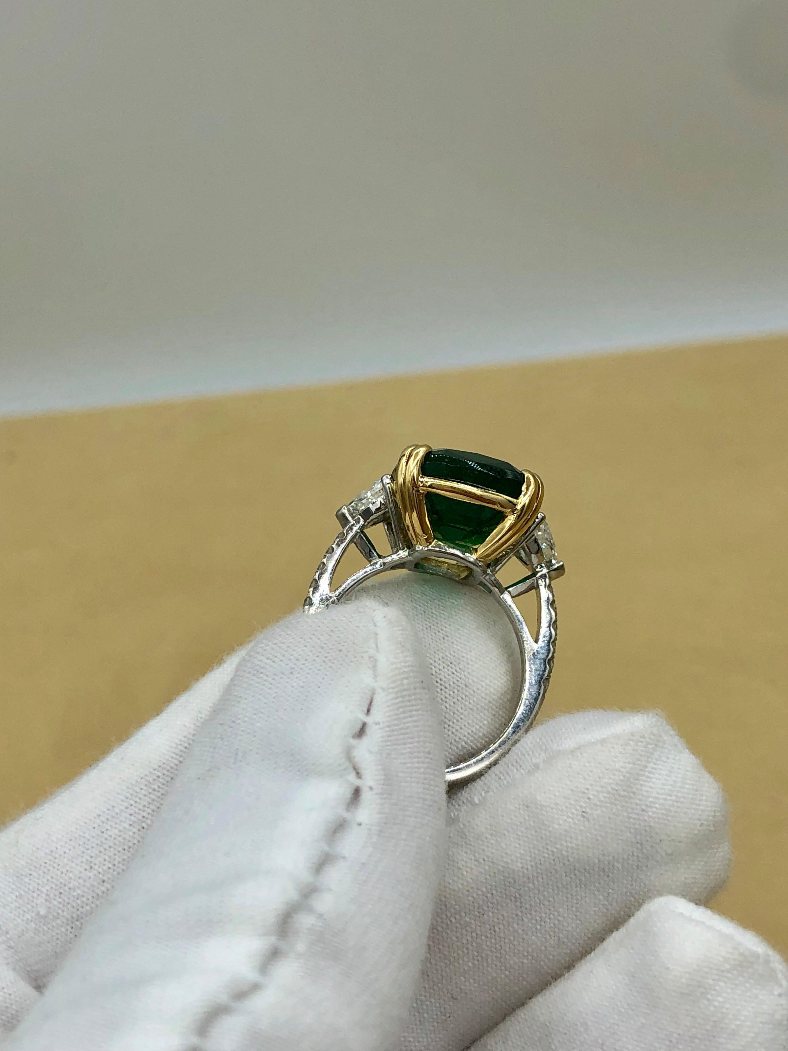 Emilio Jewelry 12.27 Carat Certified Genuine Emerald Diamond Ring For Sale 8