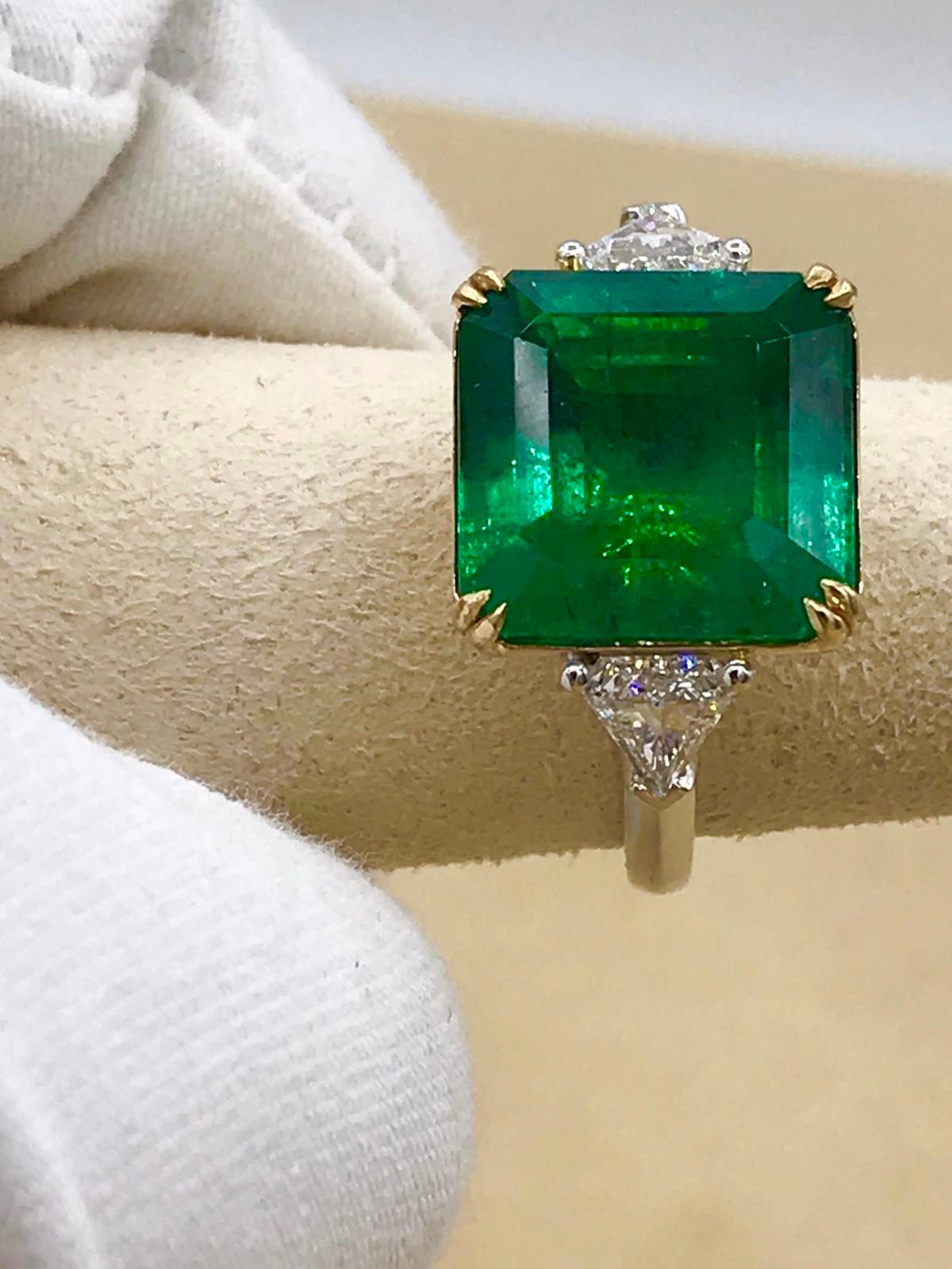 Emerald Cut Emilio Jewelry 12.29 Carat Emerald Diamond Ring For Sale