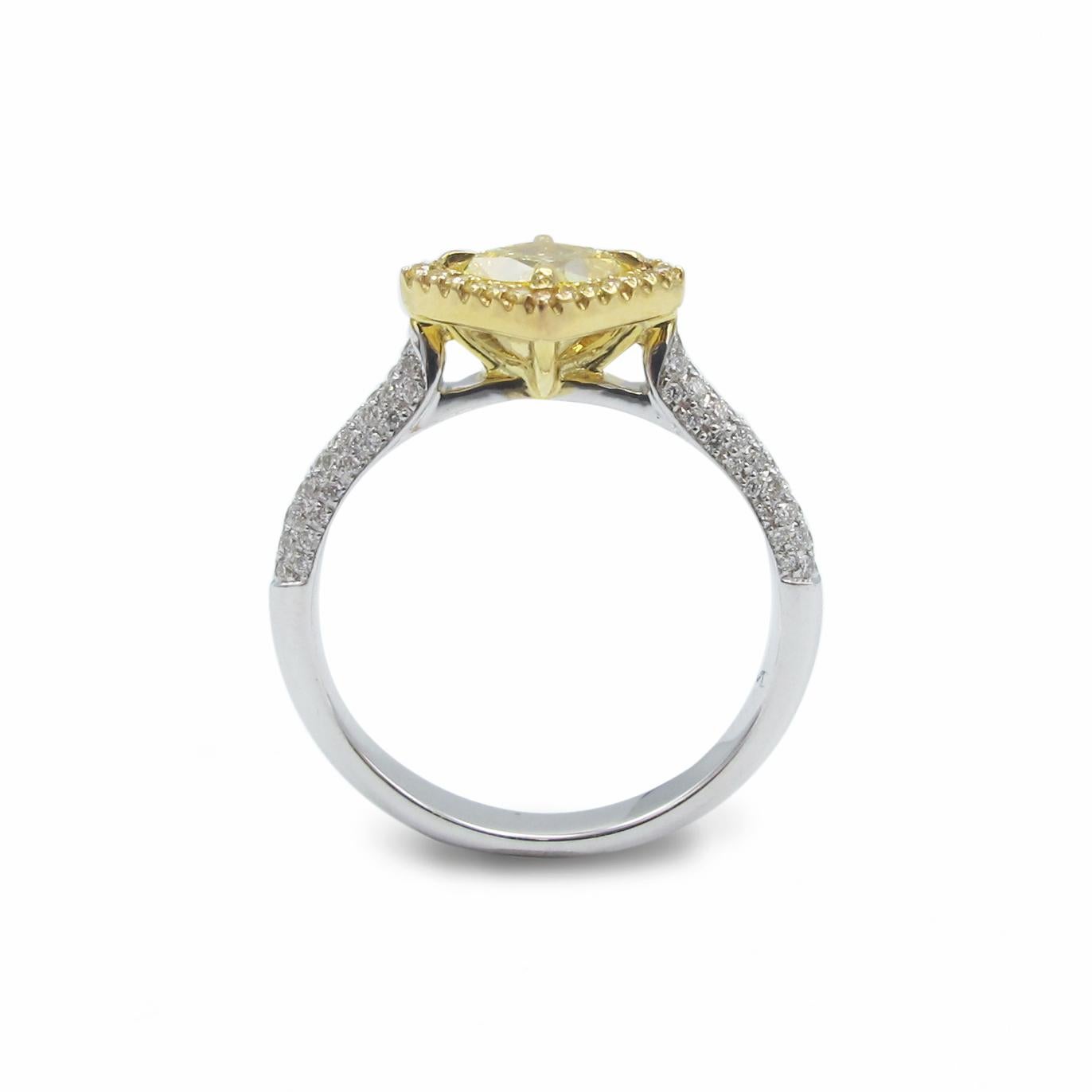 Round Cut Emilio Jewelry 1.24 Carat Fancy Yellow Diamond Ring For Sale