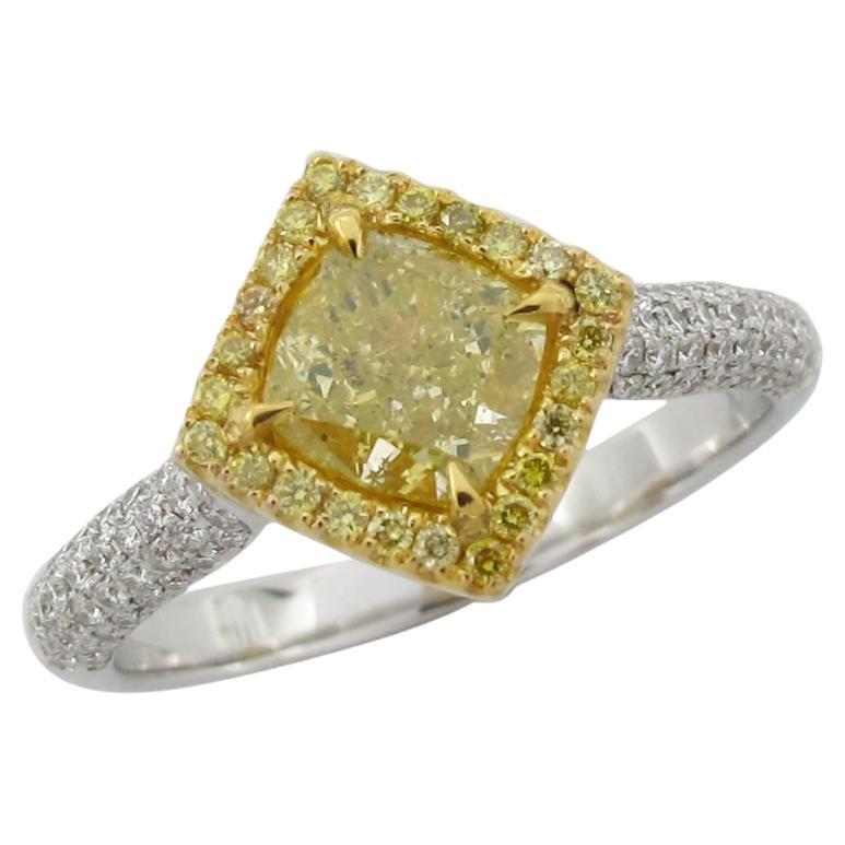 Emilio Jewelry 1.24 Carat Fancy Yellow Diamond Ring For Sale