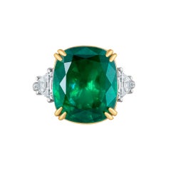 Emilio Jewelry 12.43 Carat Certified Vivid Green Cushion Emerald Diamond Ring