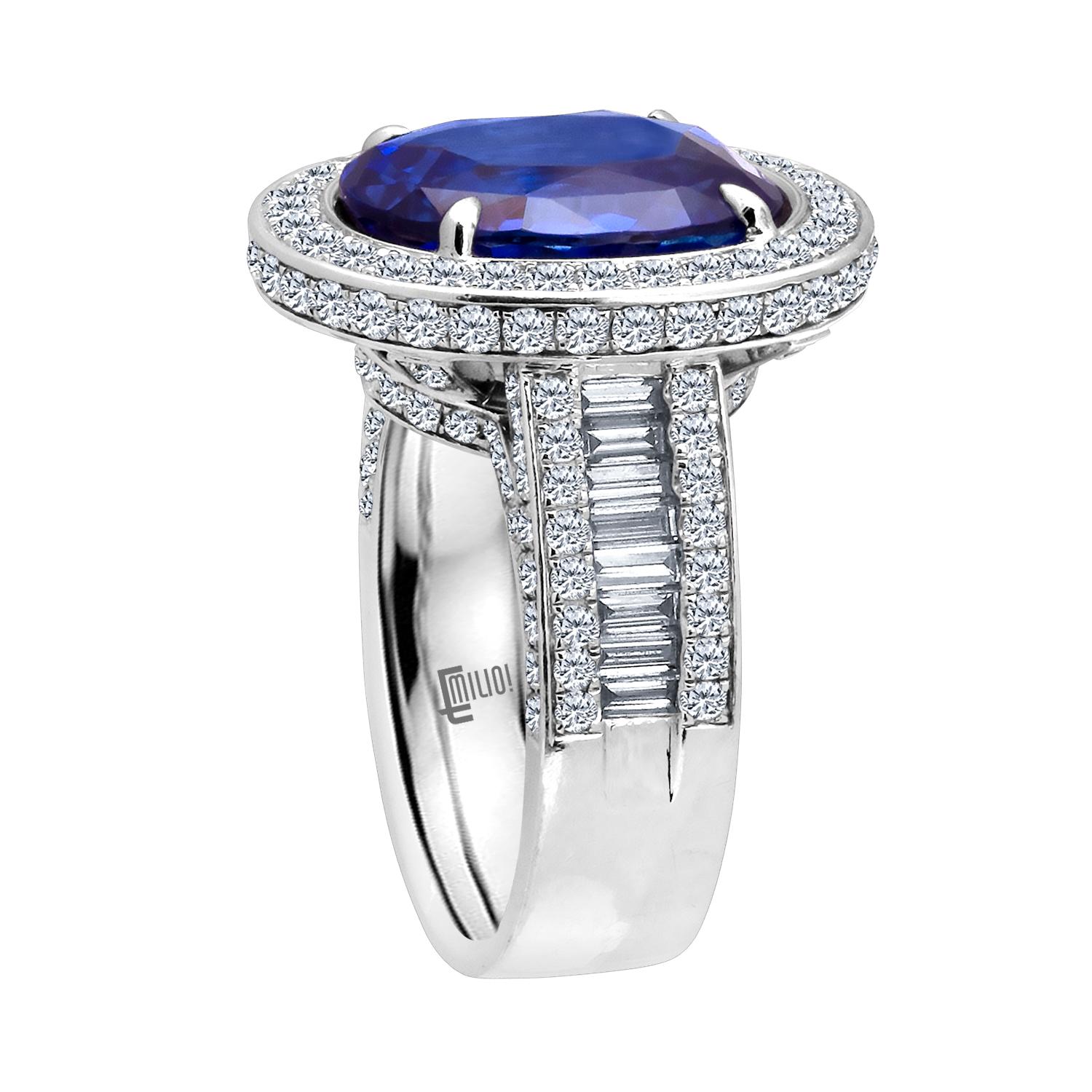 Emilio Jewelry 12,70 Karat unerhitzter zertifizierter Ceylon Saphir Diamantring (Ovalschliff)