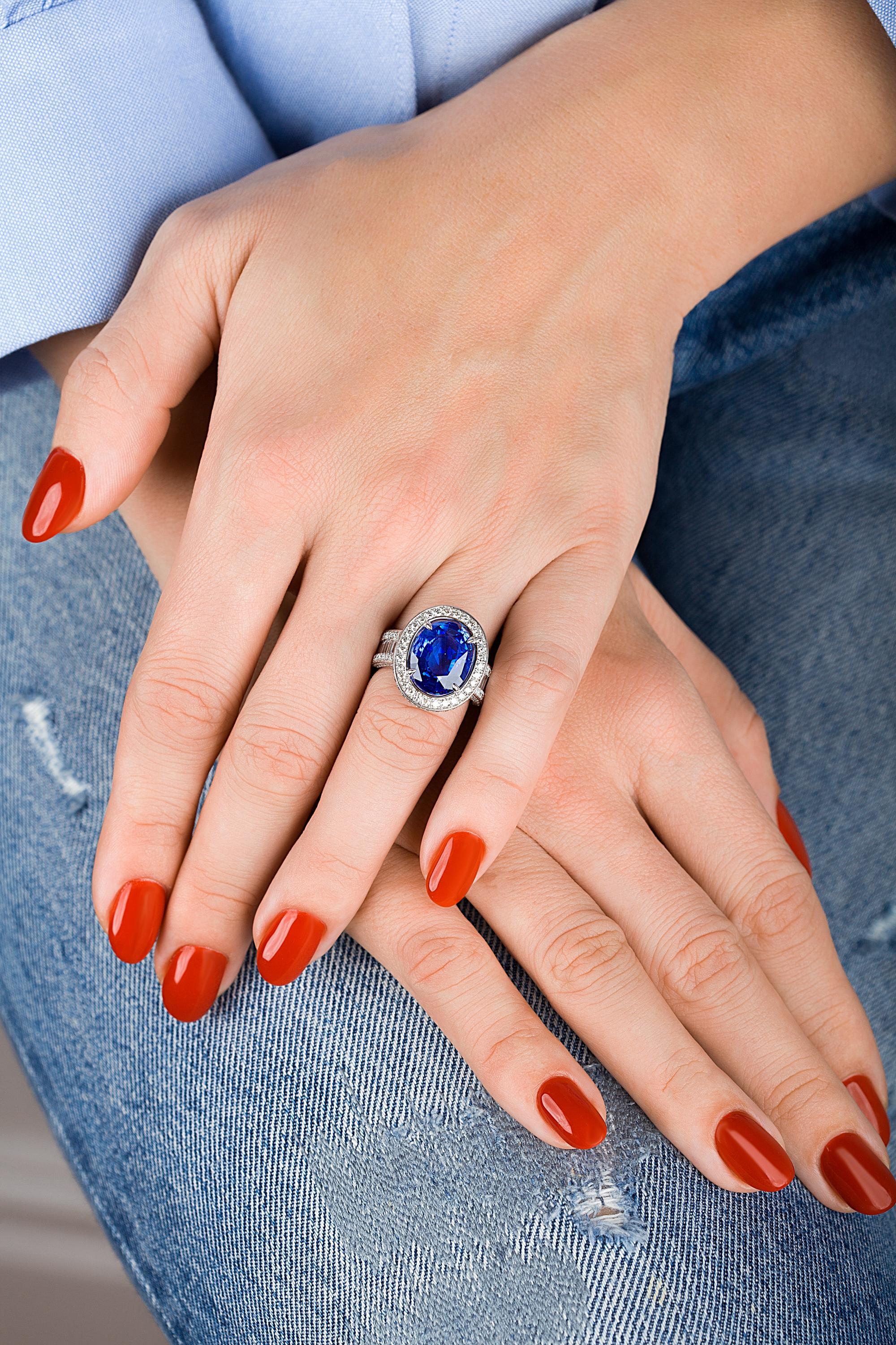 Emilio Jewelry 12,70 Karat unerhitzter zertifizierter Ceylon Saphir Diamantring Damen