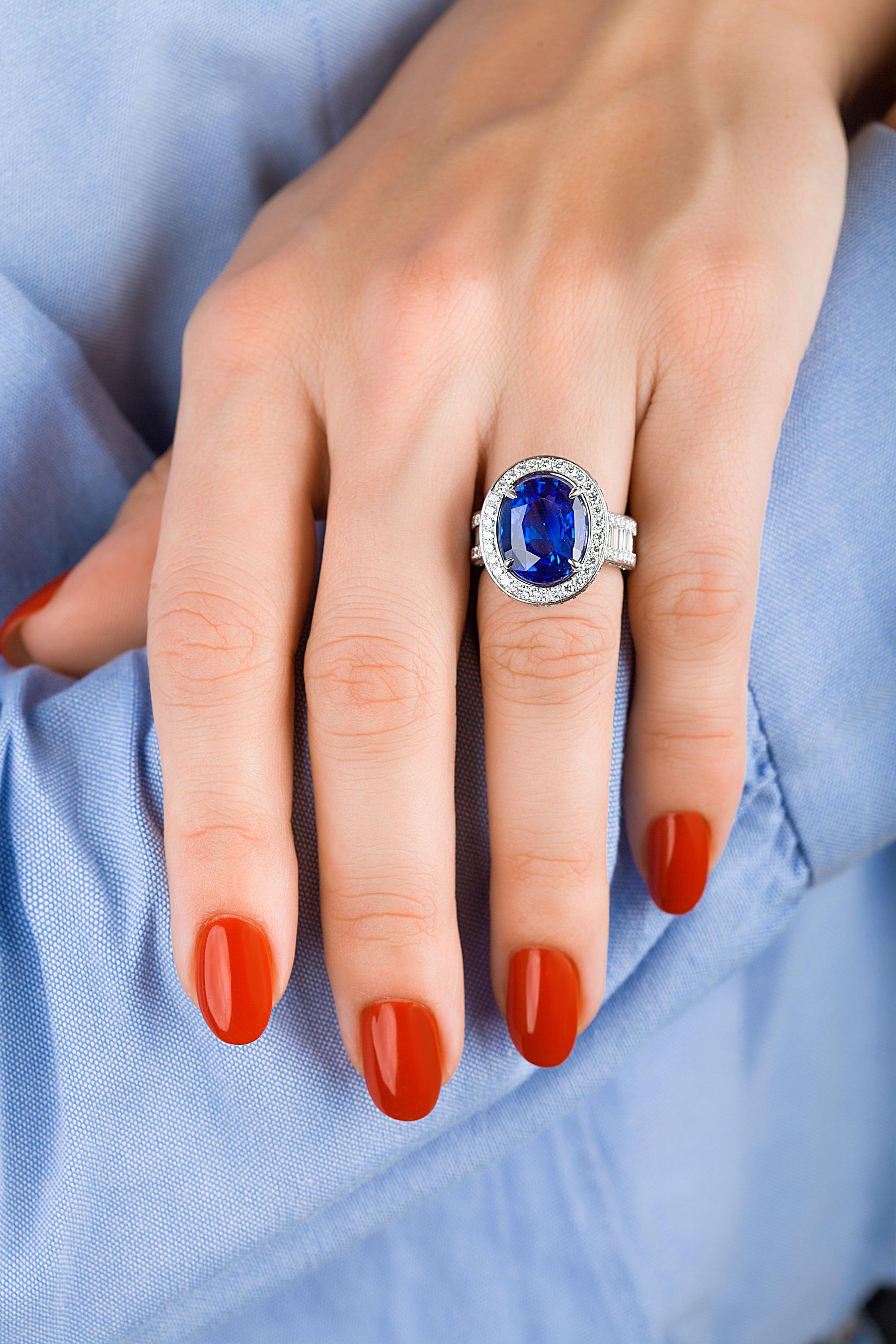 Oval Cut Emilio Jewelry 12.70 Carat Unheated Certified Ceylon Sapphire Diamond Ring