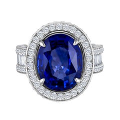 Emilio Jewelry 12.70 Carat Unheated Certified Ceylon Sapphire Diamond Ring