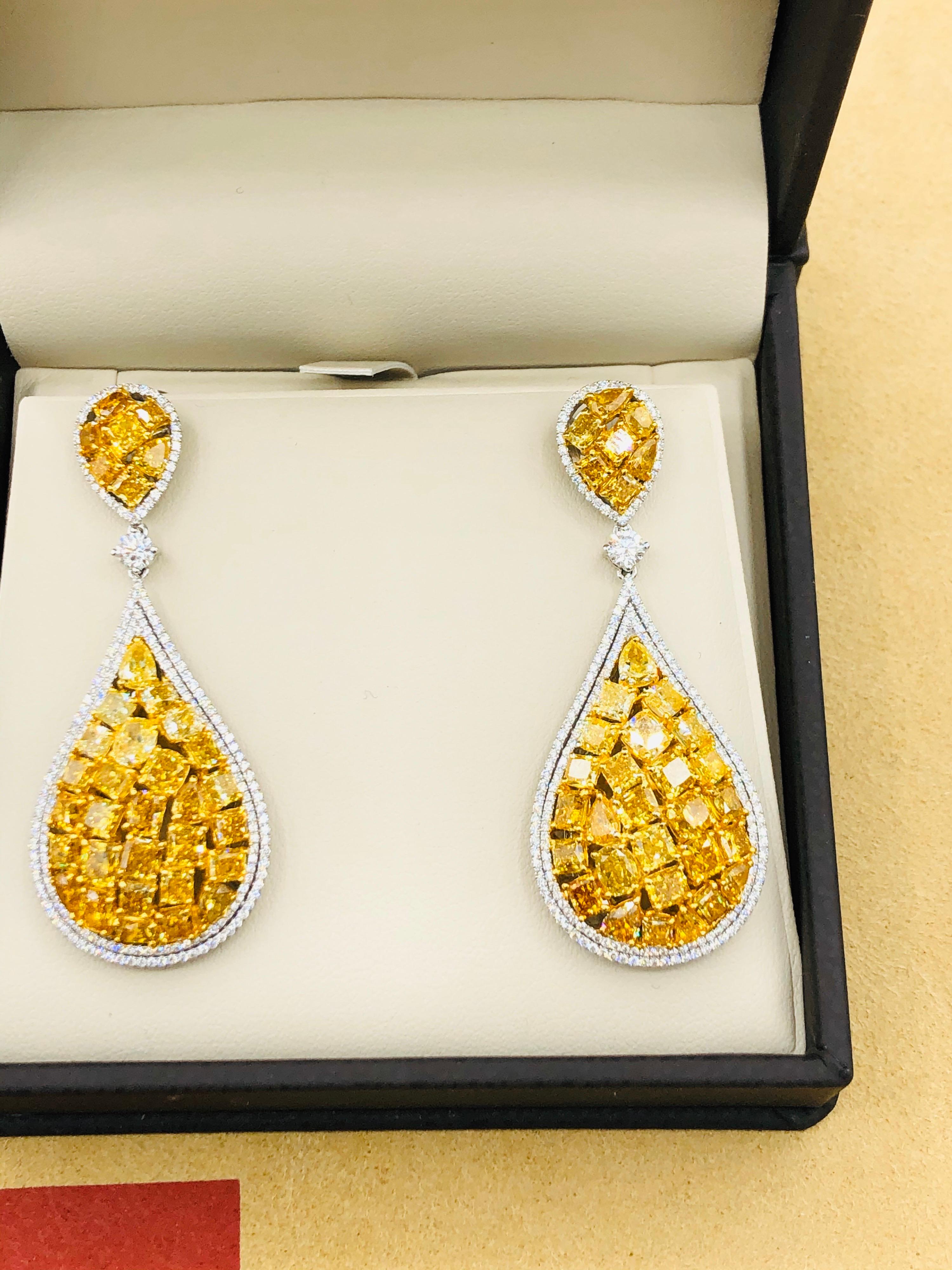 Emilio Jewelry 12.75 Carat Fancy Yellow Diamond Earrings In New Condition For Sale In New York, NY