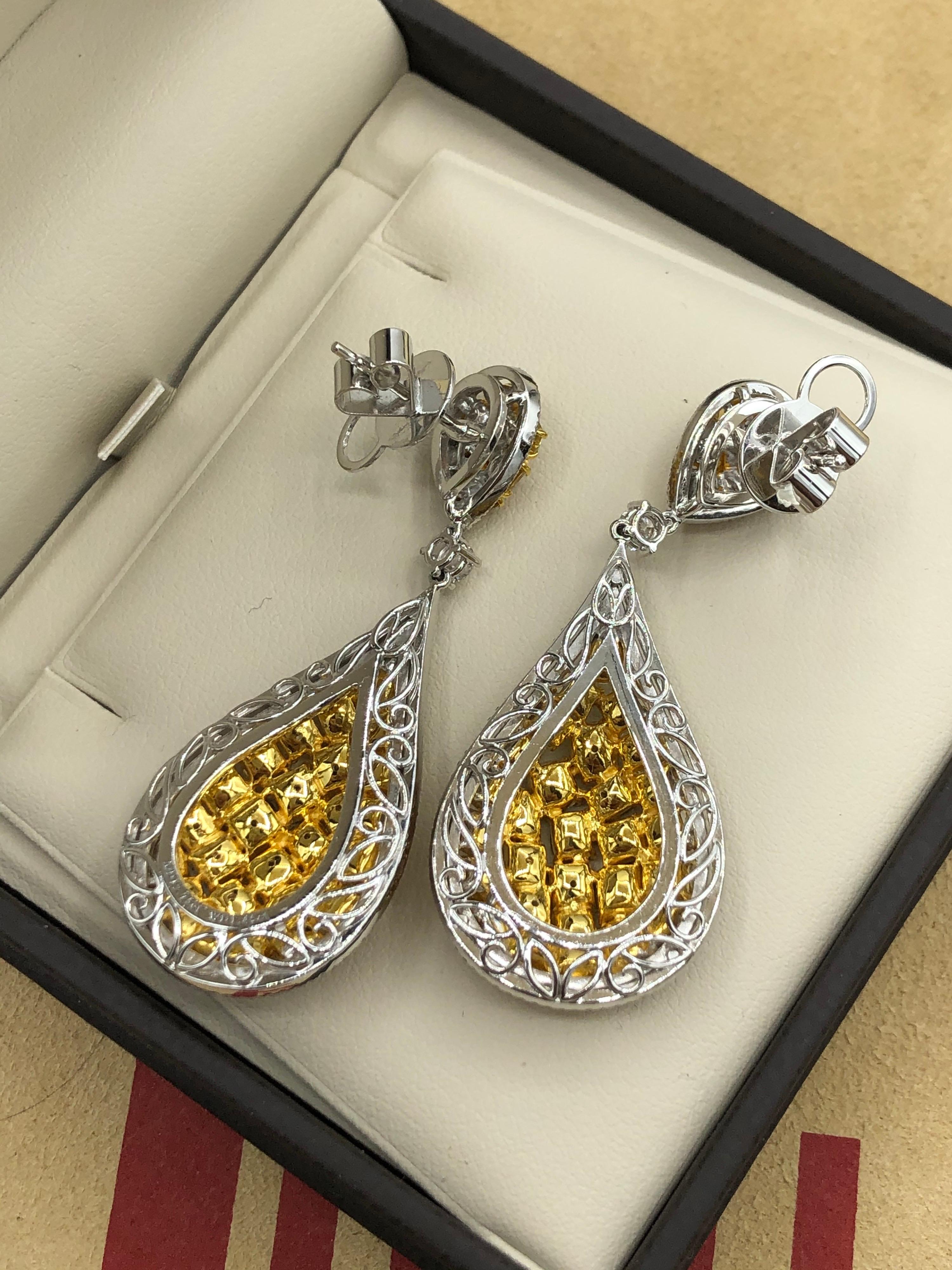 Women's or Men's Emilio Jewelry 12.75 Carat Fancy Yellow Diamond Earrings For Sale
