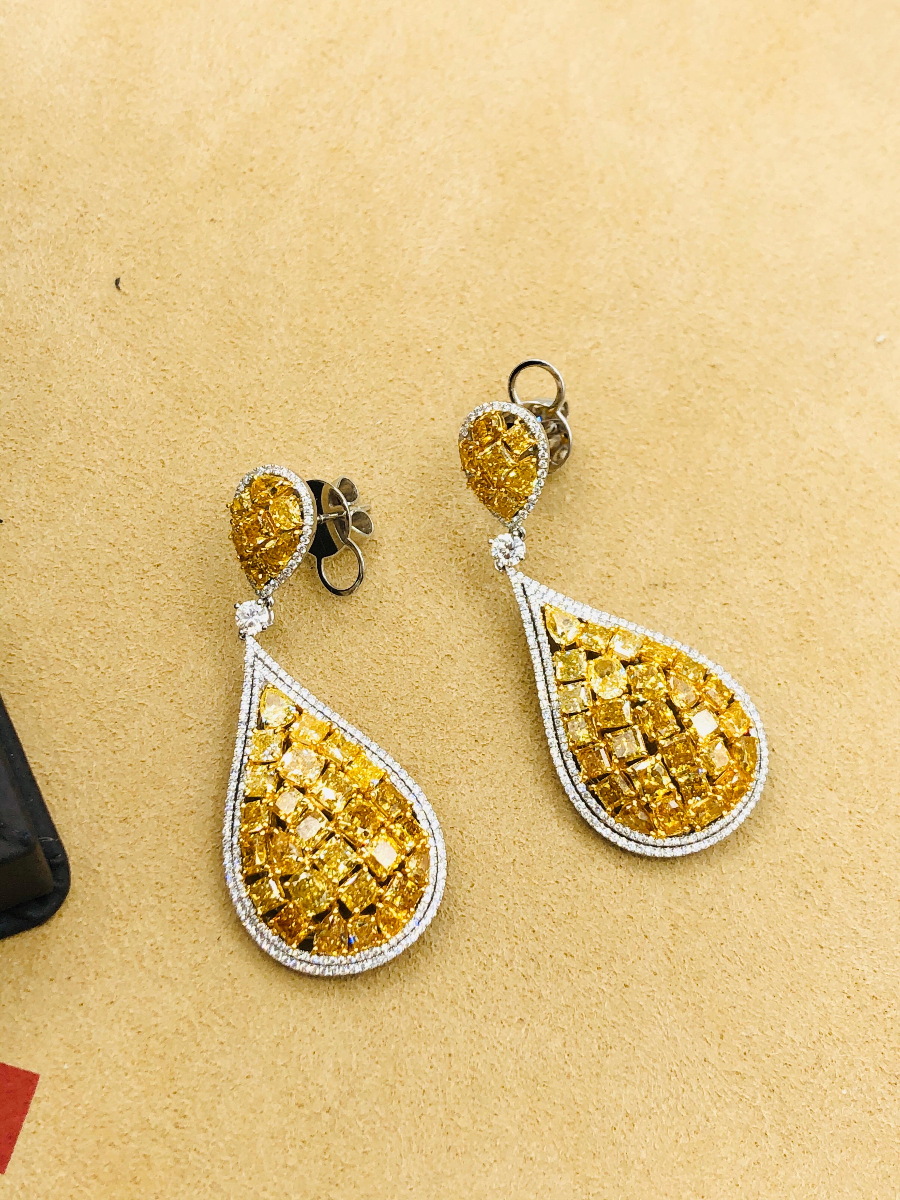 Emilio Jewelry 12.75 Carat Fancy Yellow Diamond Earrings For Sale 1