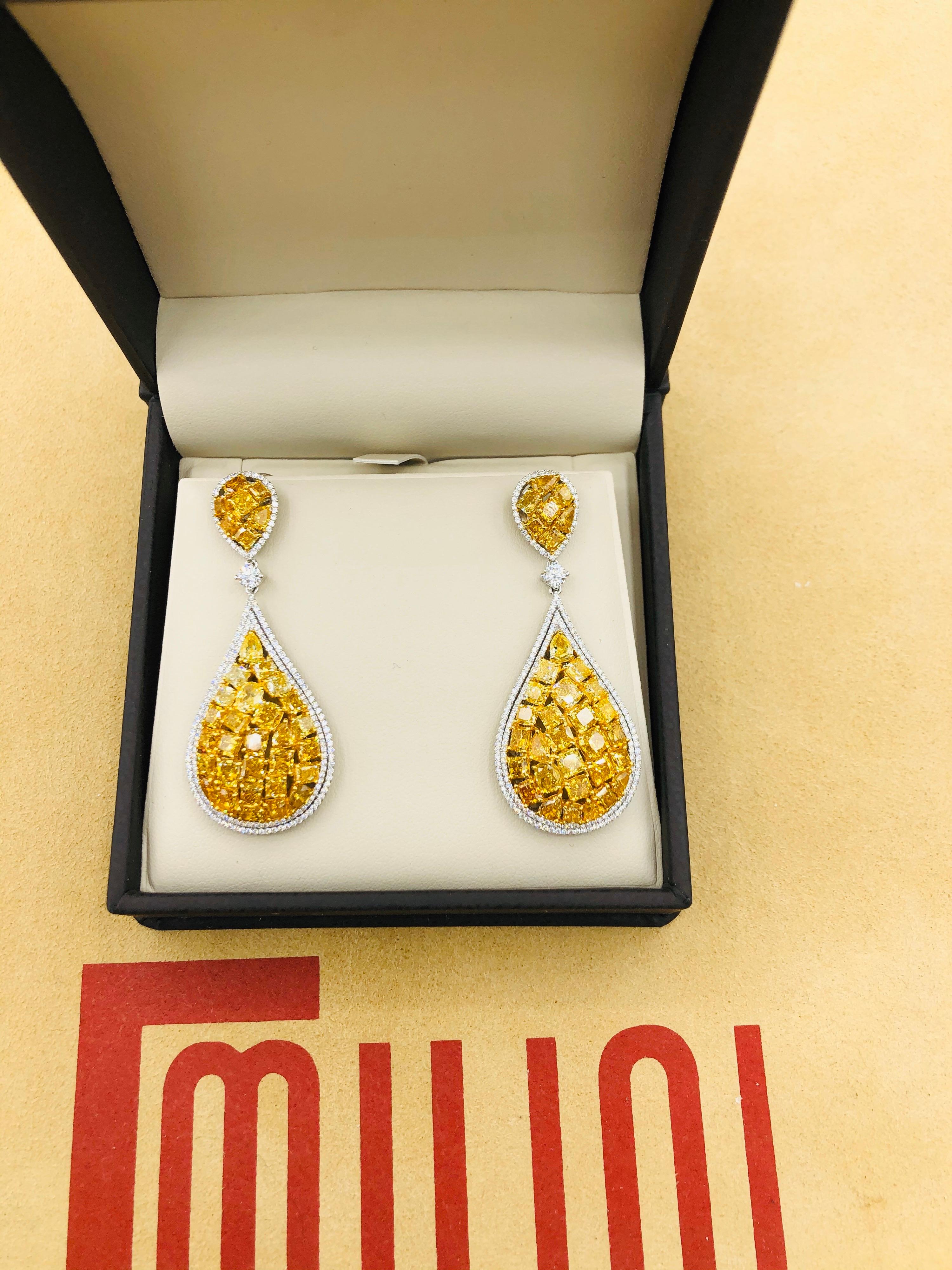 Emilio Jewelry 12.75 Carat Fancy Yellow Diamond Earrings For Sale 2