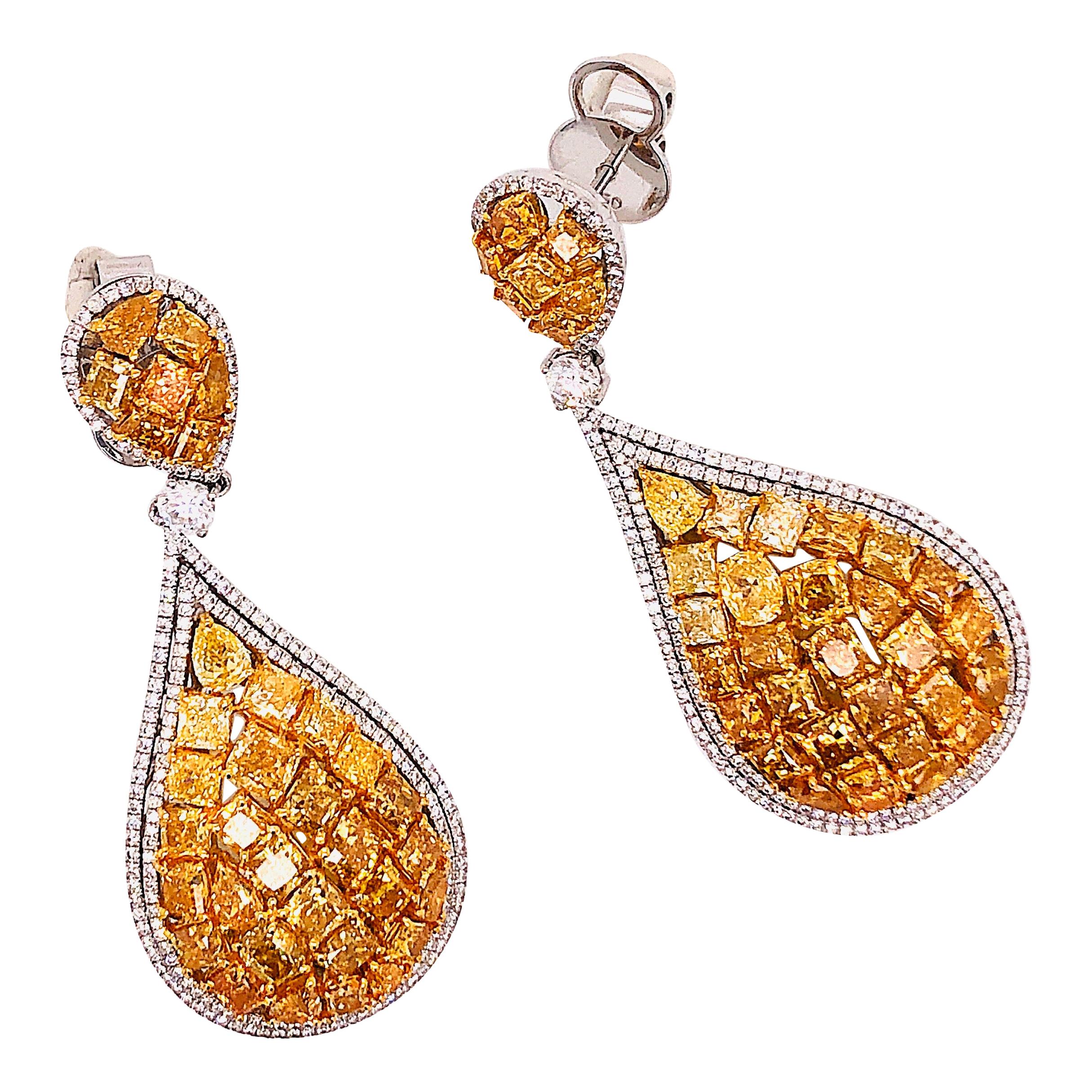 Emilio Jewelry 12.75 Carat Fancy Yellow Diamond Earrings For Sale