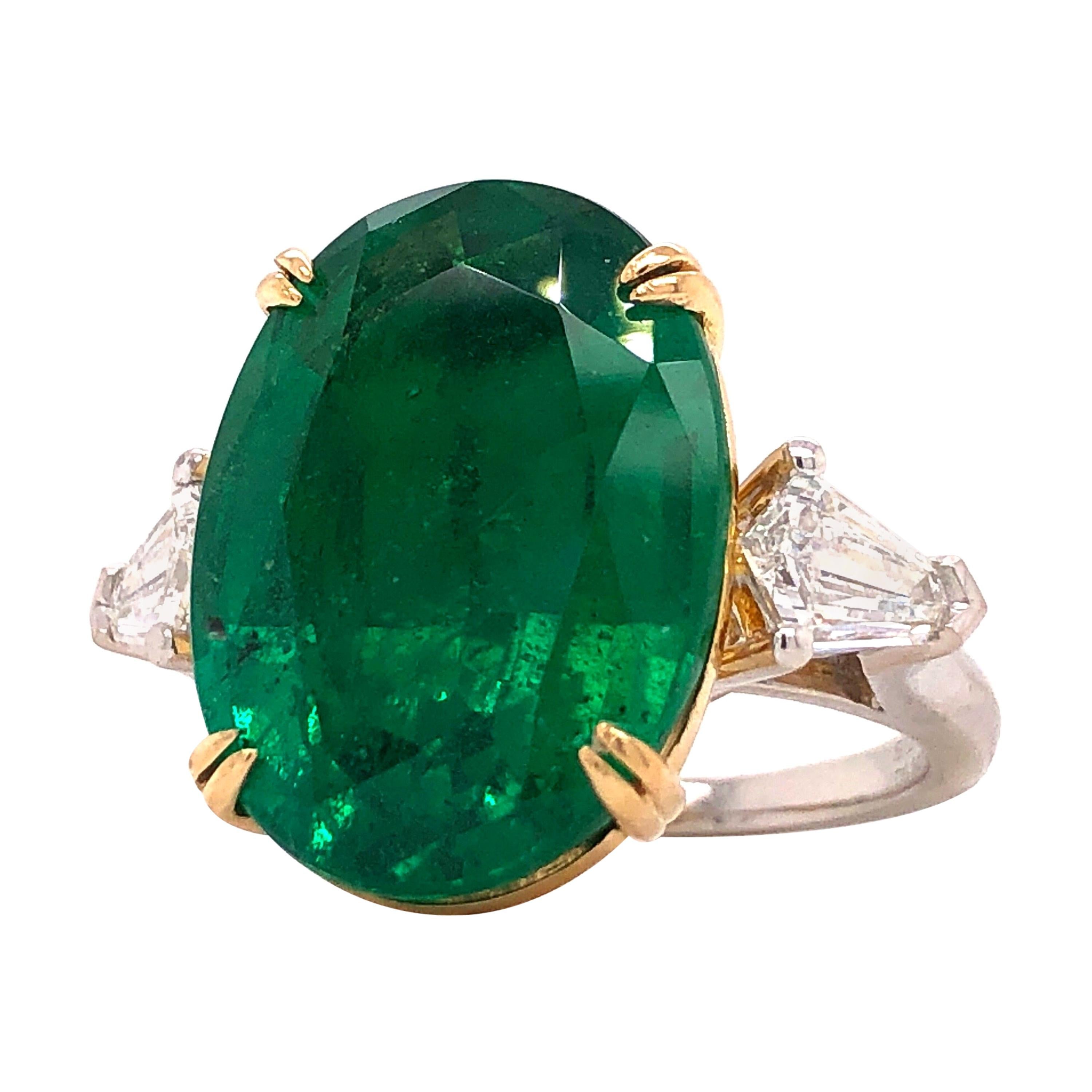 Emilio Jewelry, bague en diamant émeraude ovale vert vif de 12,92 carats