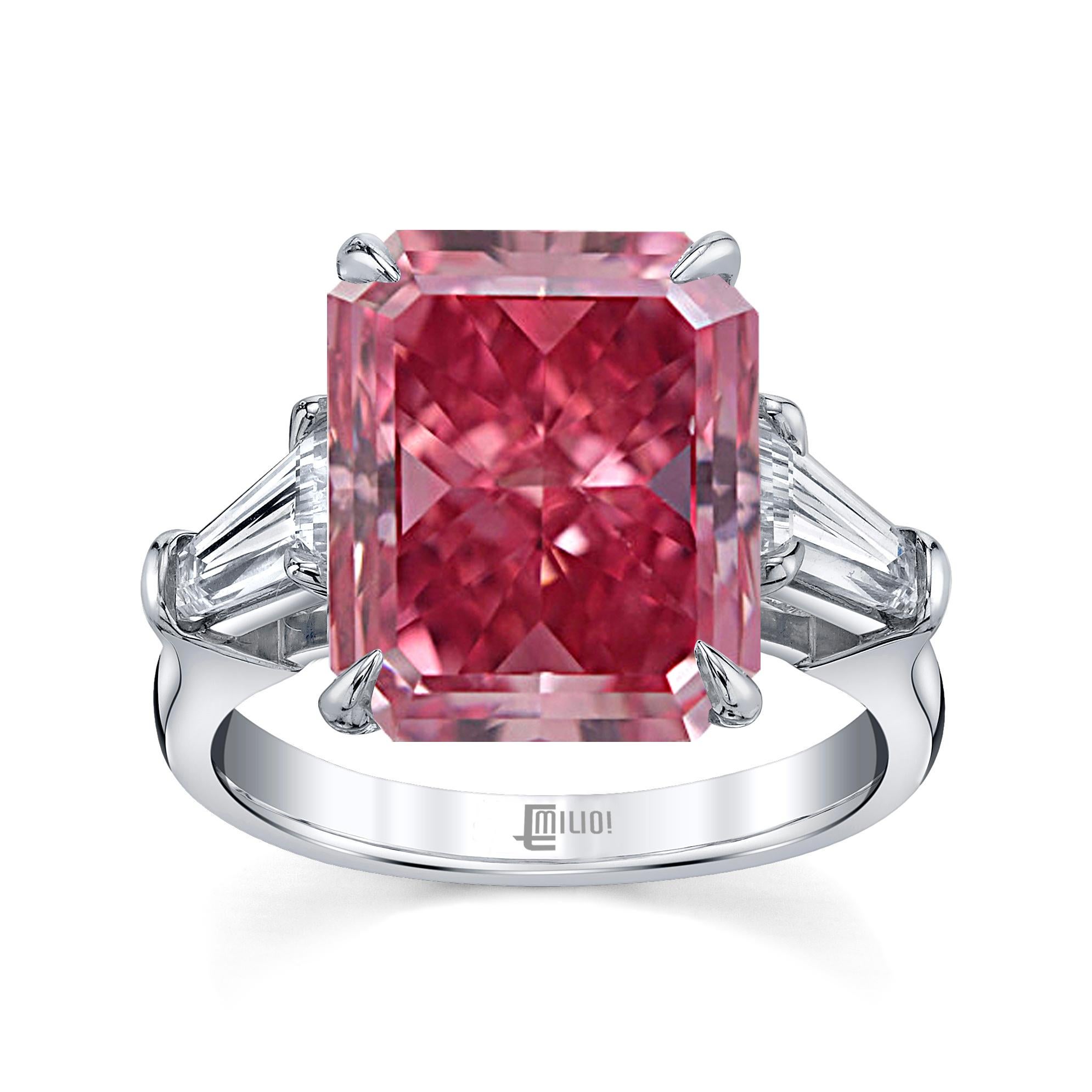 Emilio Jewelry 1.40 Carat Fancy Vivid Pure Pink Diamond Ring  (Radiantschliff) im Angebot